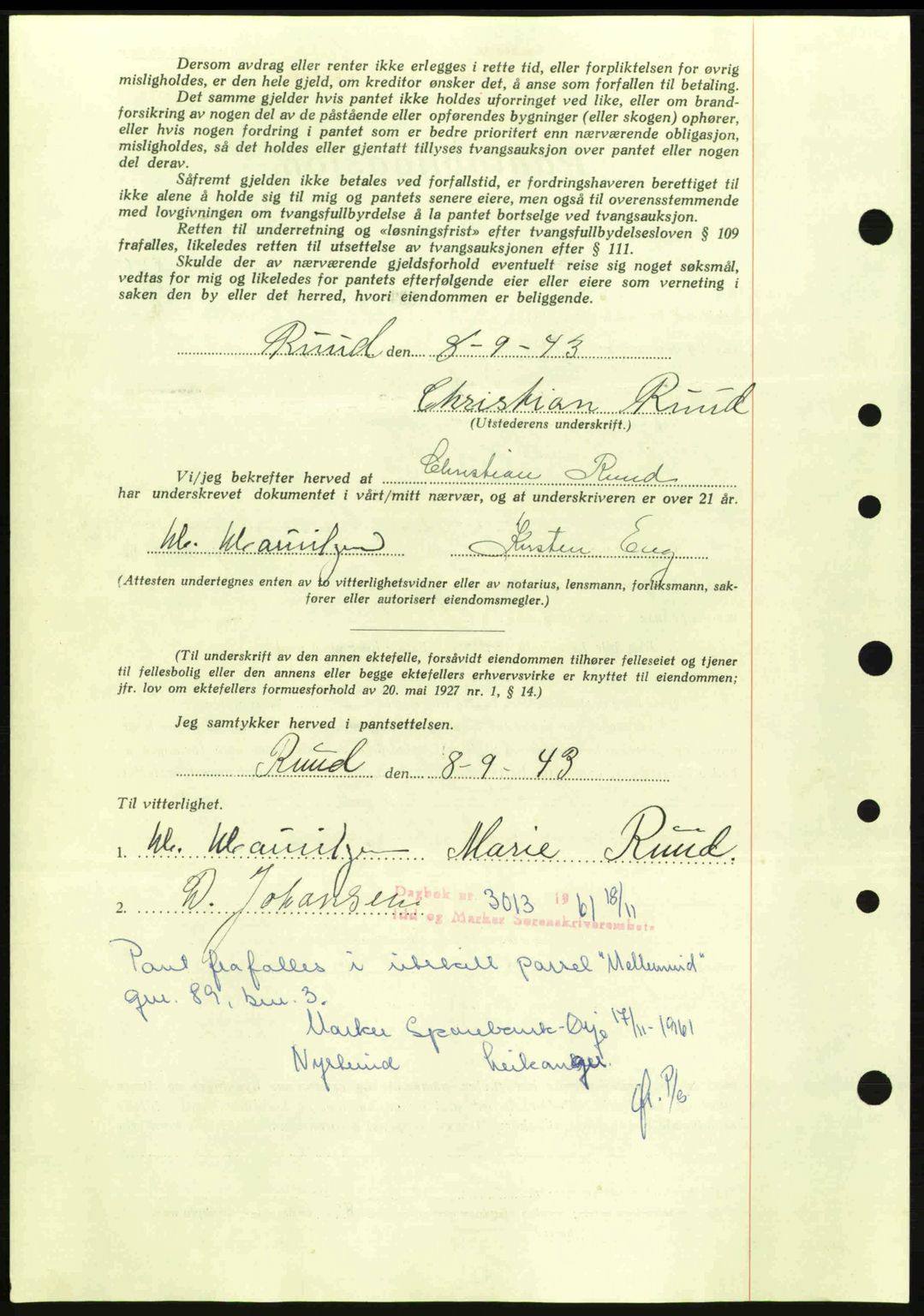 Idd og Marker sorenskriveri, AV/SAO-A-10283/G/Gb/Gbc/L0002: Mortgage book no. B4-9a, 1939-1945, Diary no: : 1119/1943