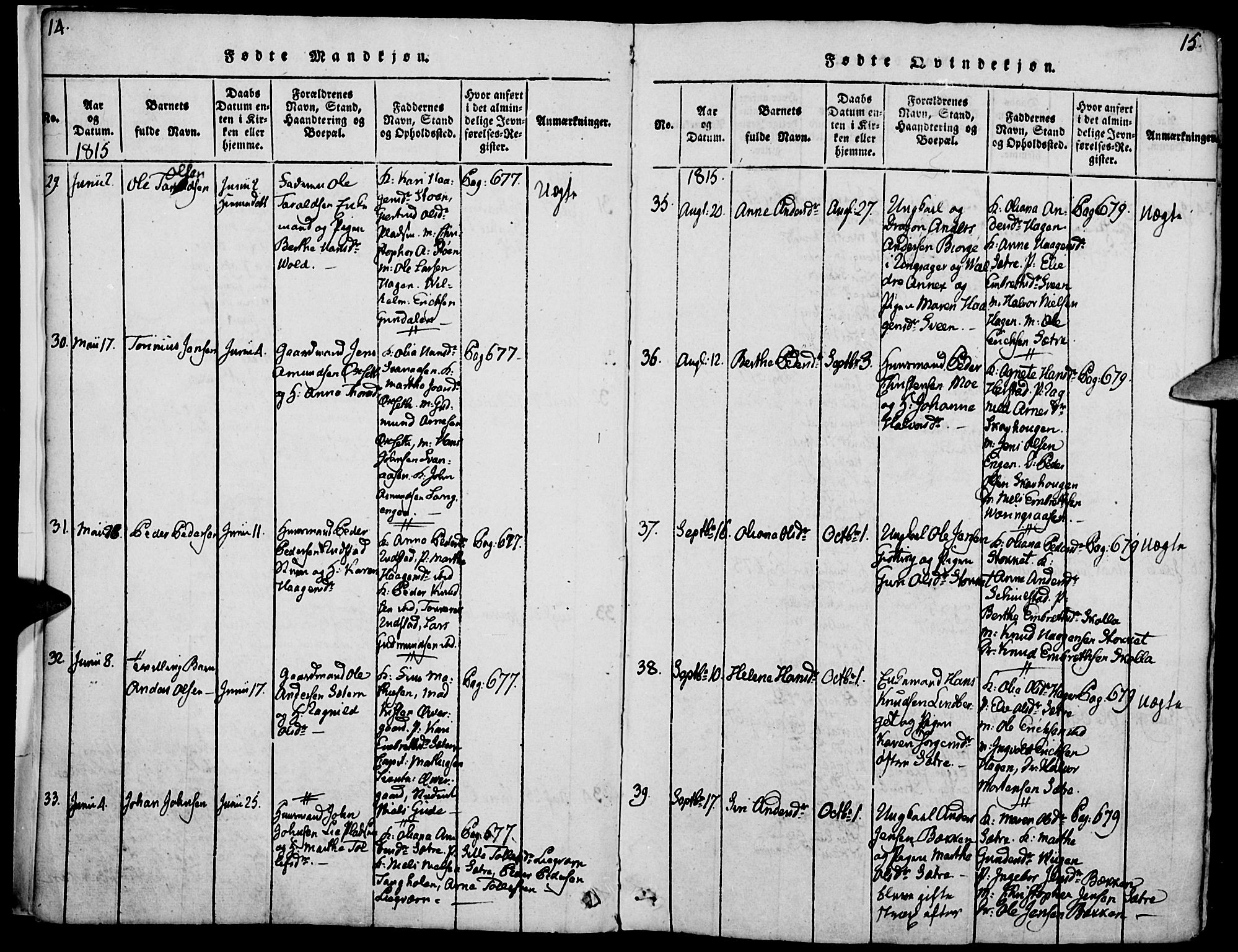 Elverum prestekontor, AV/SAH-PREST-044/H/Ha/Haa/L0007: Parish register (official) no. 7, 1815-1830, p. 14-15