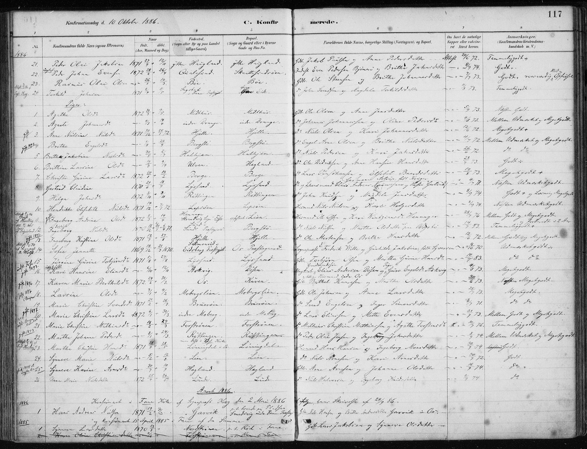 Os sokneprestembete, SAB/A-99929: Parish register (official) no. B 1, 1885-1902, p. 117