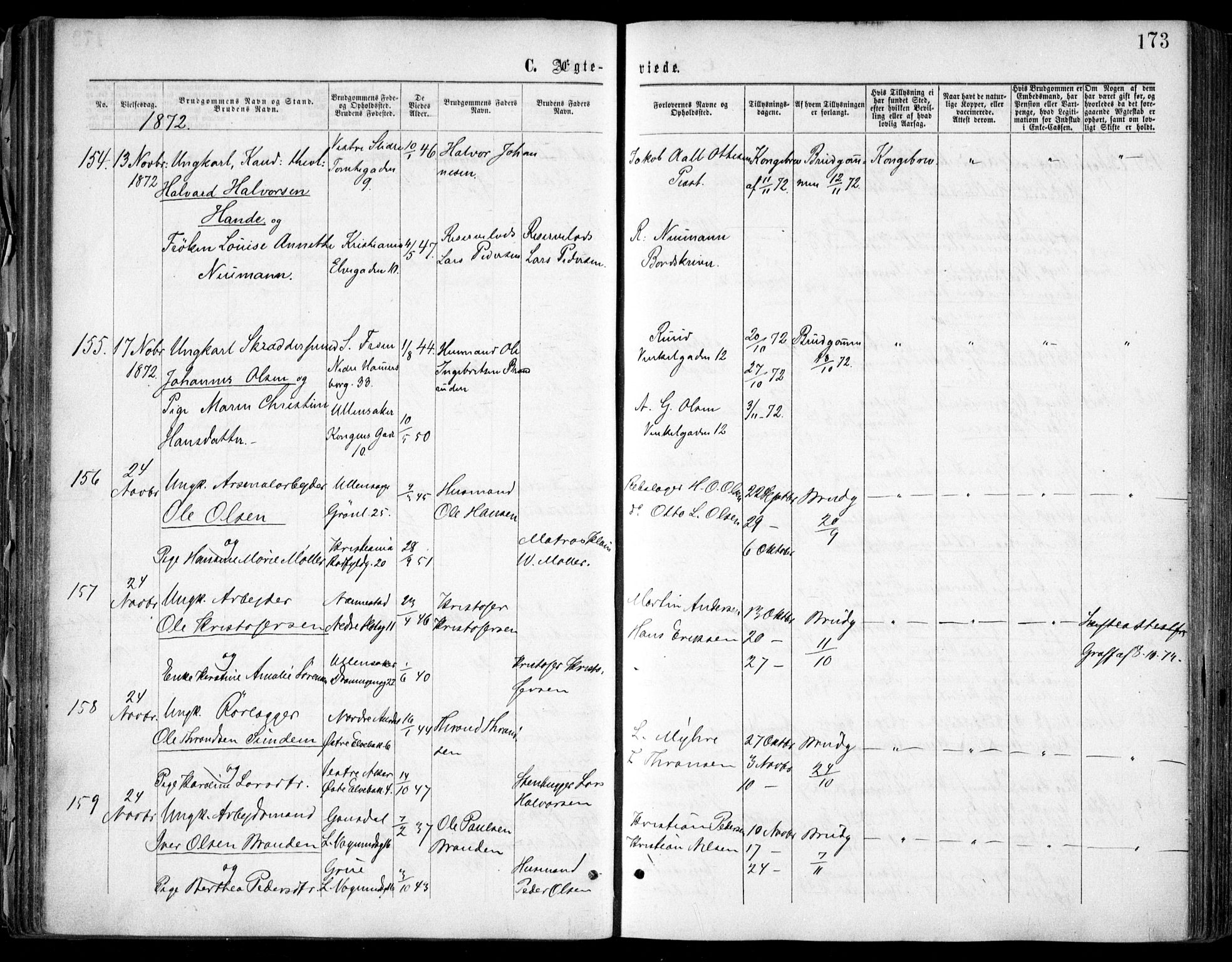 Oslo domkirke Kirkebøker, SAO/A-10752/F/Fa/L0021: Parish register (official) no. 21, 1865-1884, p. 173