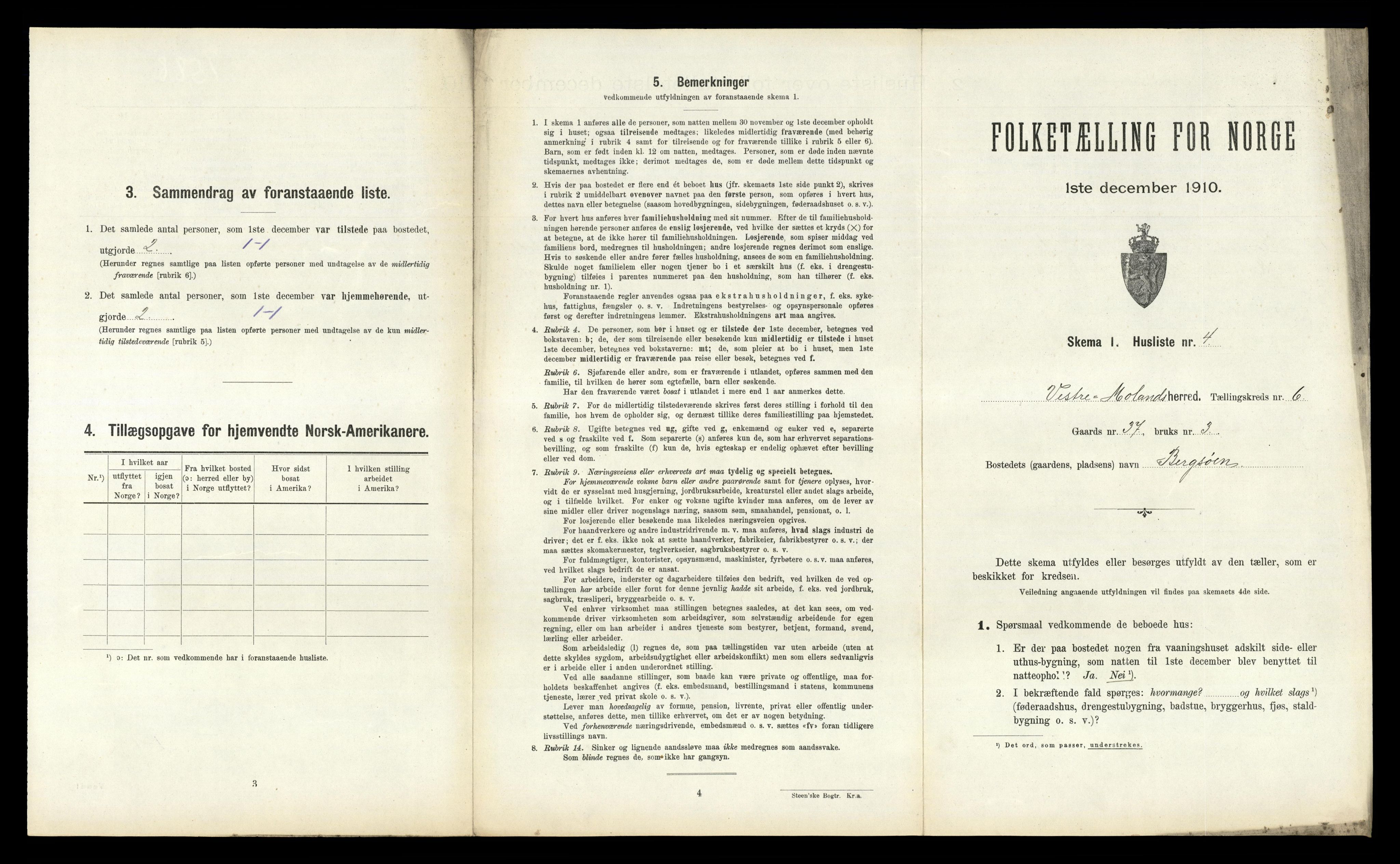 RA, 1910 census for Vestre Moland, 1910, p. 662