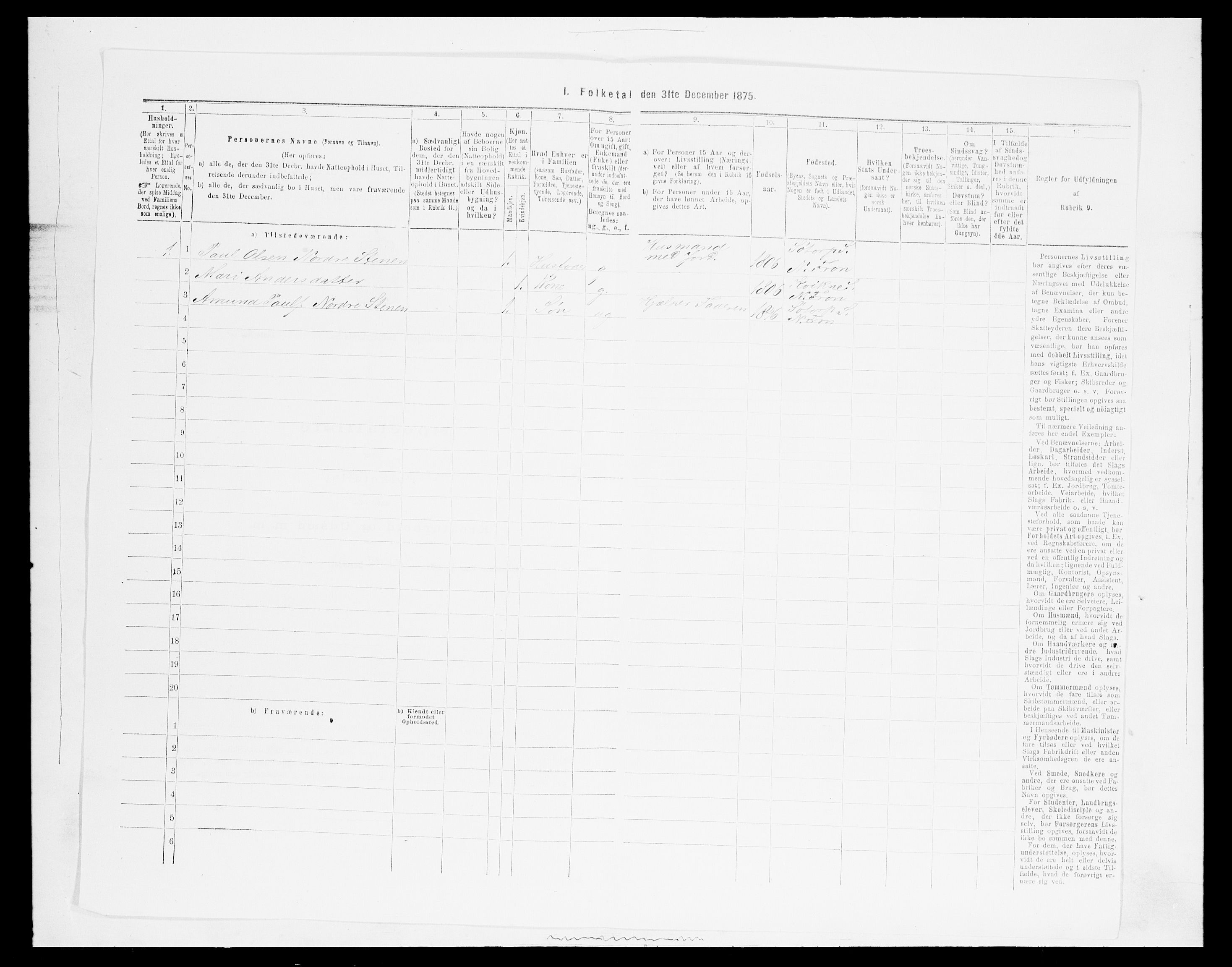 SAH, 1875 census for 0518P Nord-Fron, 1875, p. 851