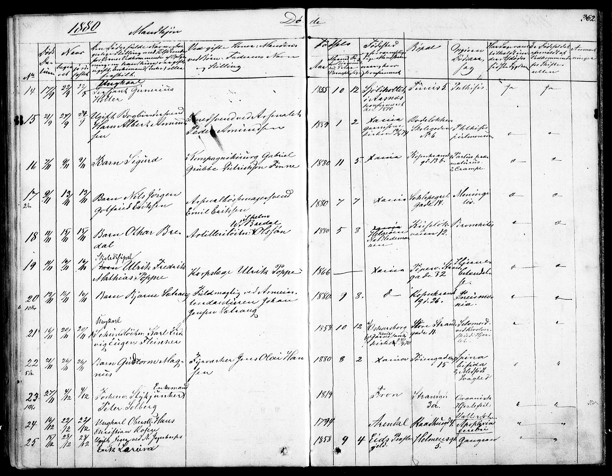 Garnisonsmenigheten Kirkebøker, SAO/A-10846/F/Fa/L0007: Parish register (official) no. 7, 1828-1881, p. 362