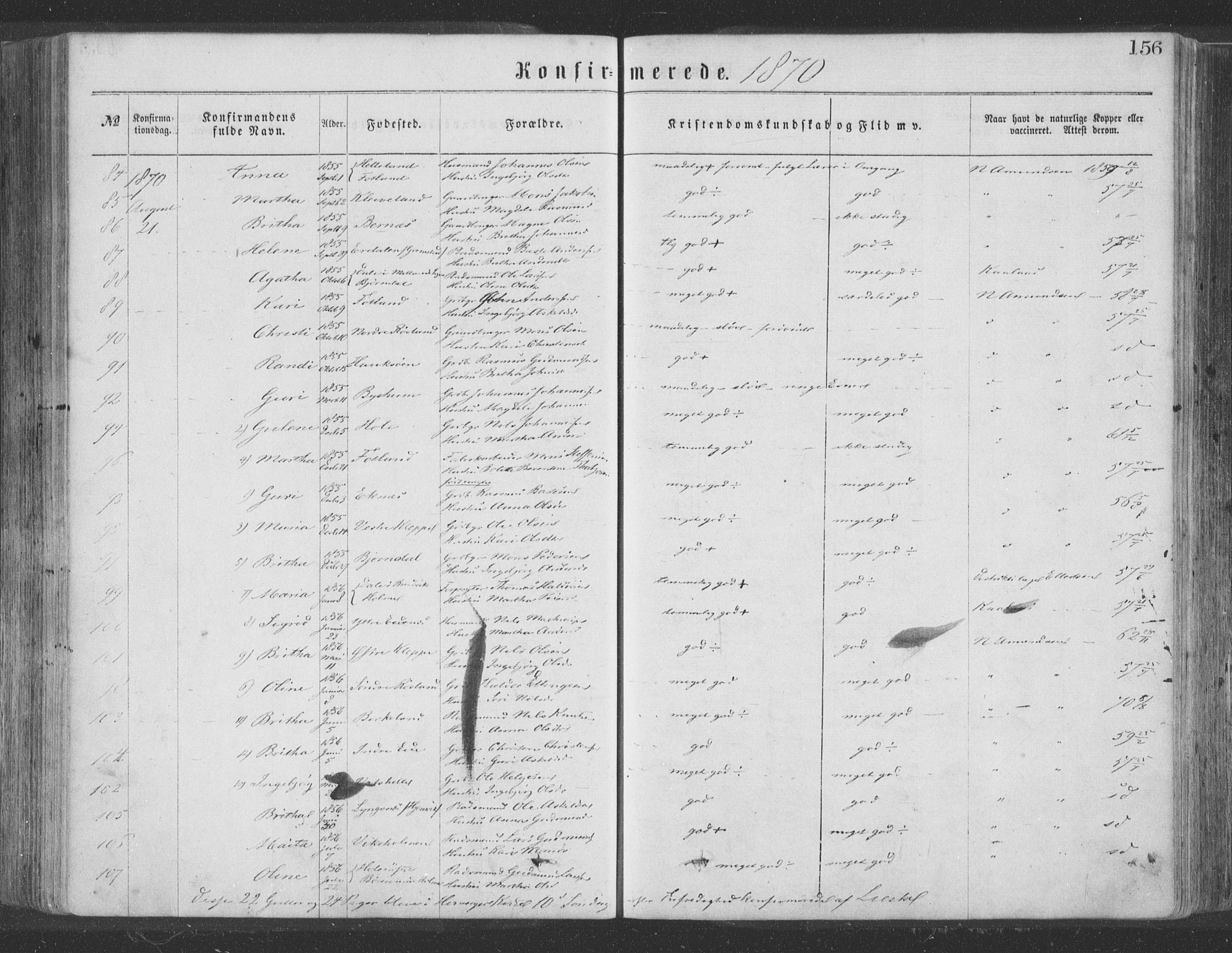 Hosanger sokneprestembete, AV/SAB-A-75801/H/Haa: Parish register (official) no. A 9, 1864-1876, p. 156