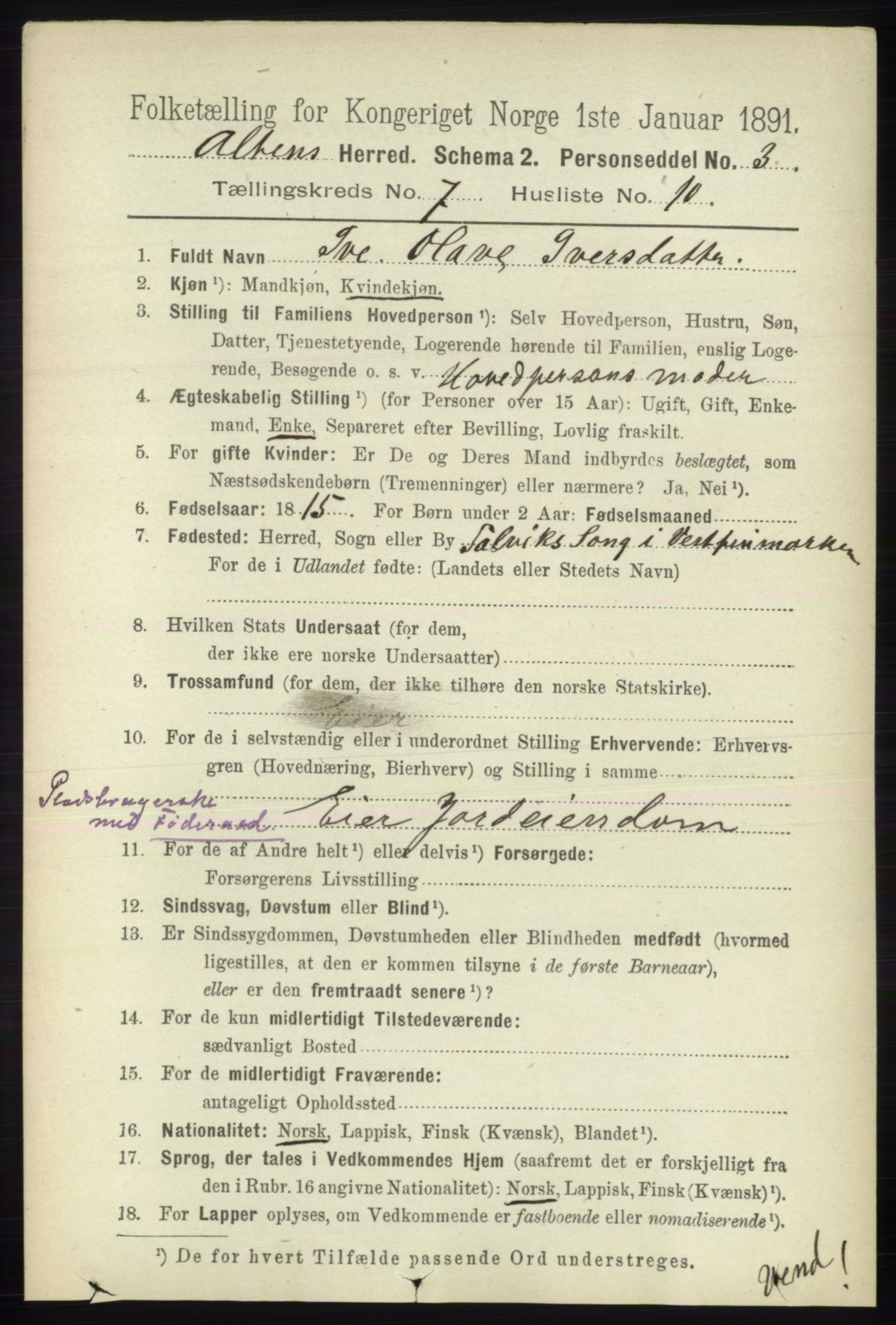 RA, 1891 census for 2012 Alta, 1891, p. 2154