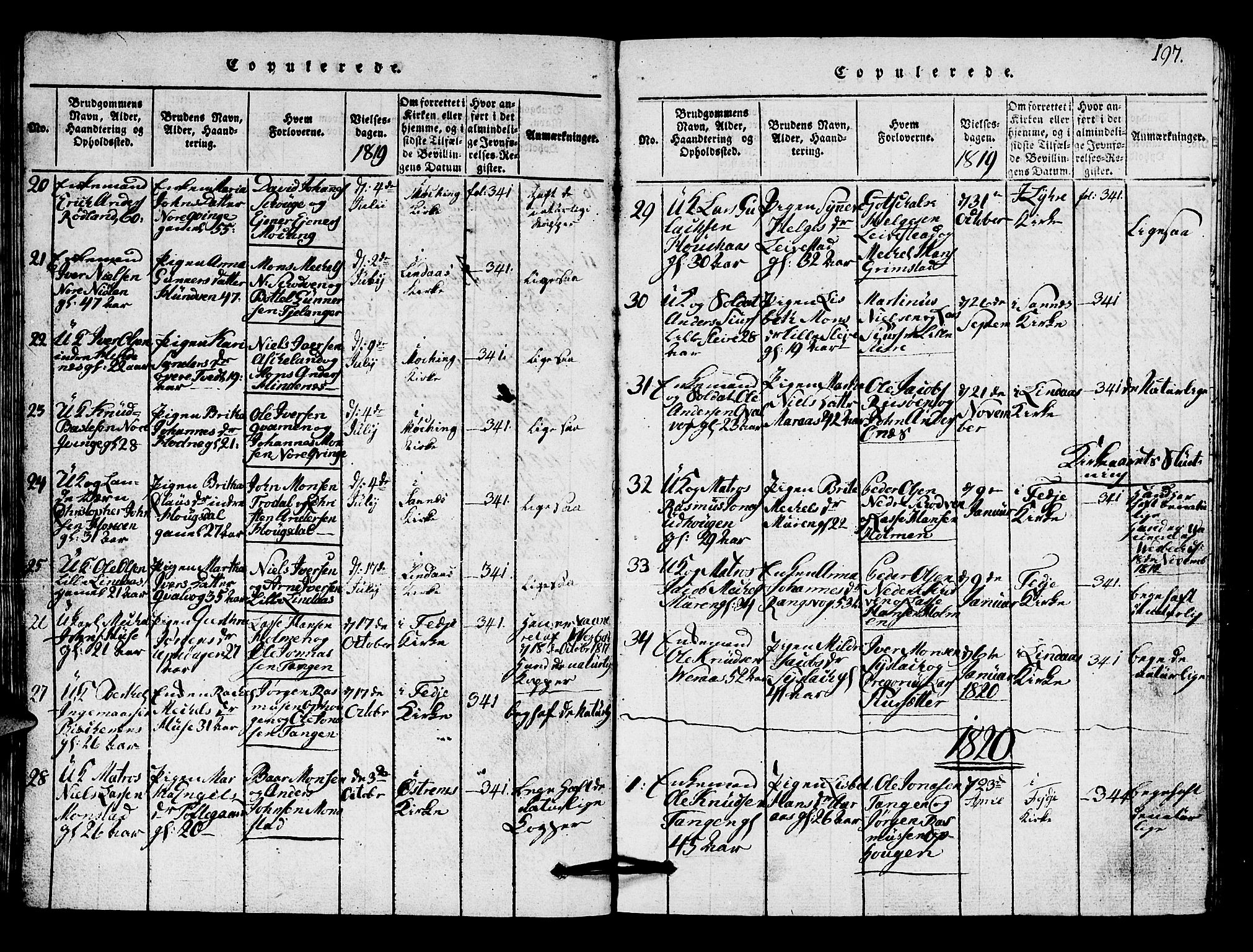 Lindås Sokneprestembete, SAB/A-76701/H/Hab: Parish register (copy) no. A 1, 1816-1823, p. 197