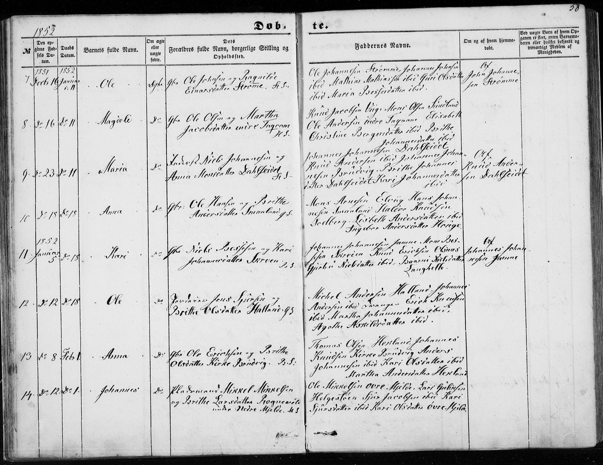 Haus sokneprestembete, AV/SAB-A-75601/H/Haa: Parish register (official) no. A 16 I, 1848-1857, p. 58