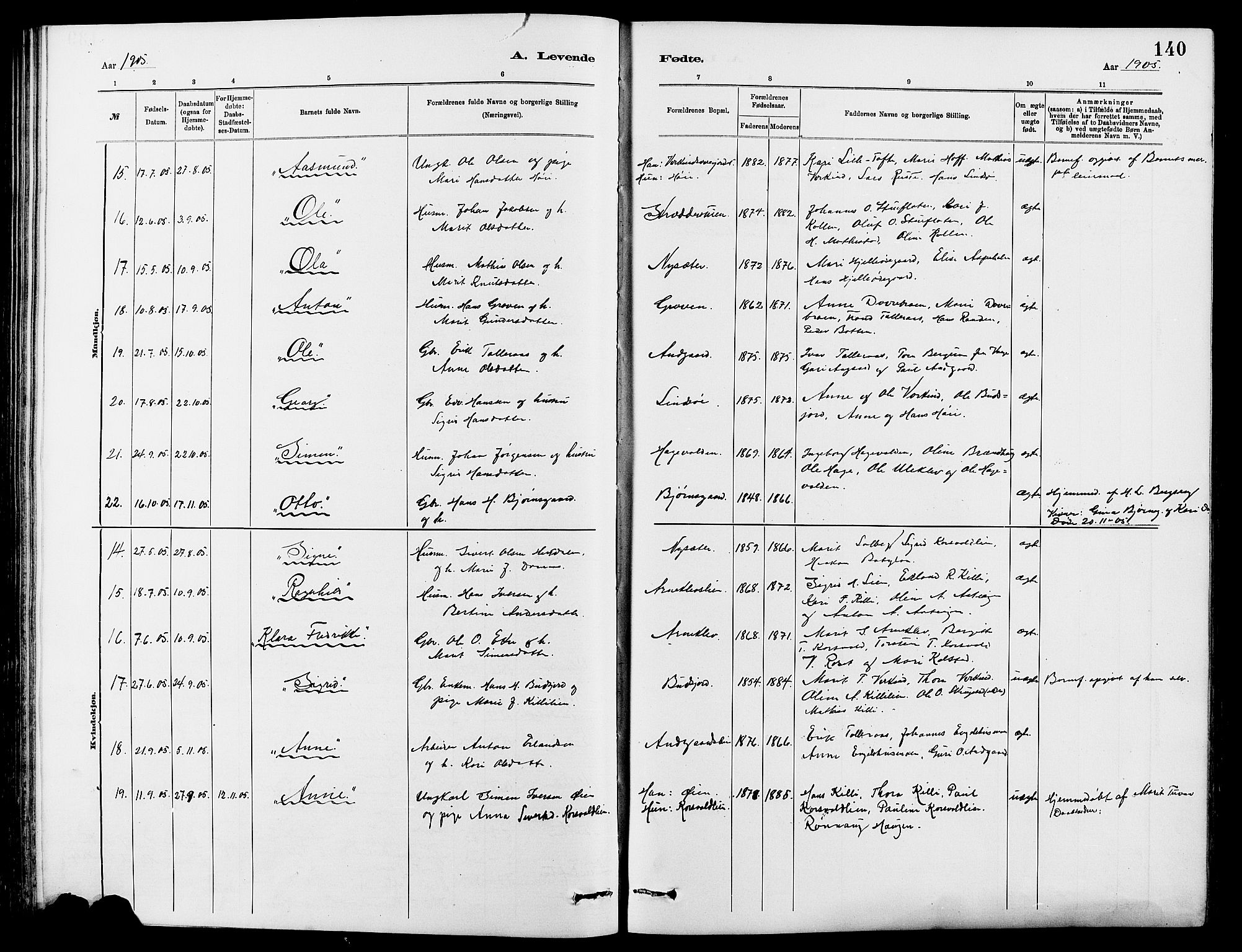 Dovre prestekontor, SAH/PREST-066/H/Ha/Hab/L0002: Parish register (copy) no. 2, 1881-1907, p. 140