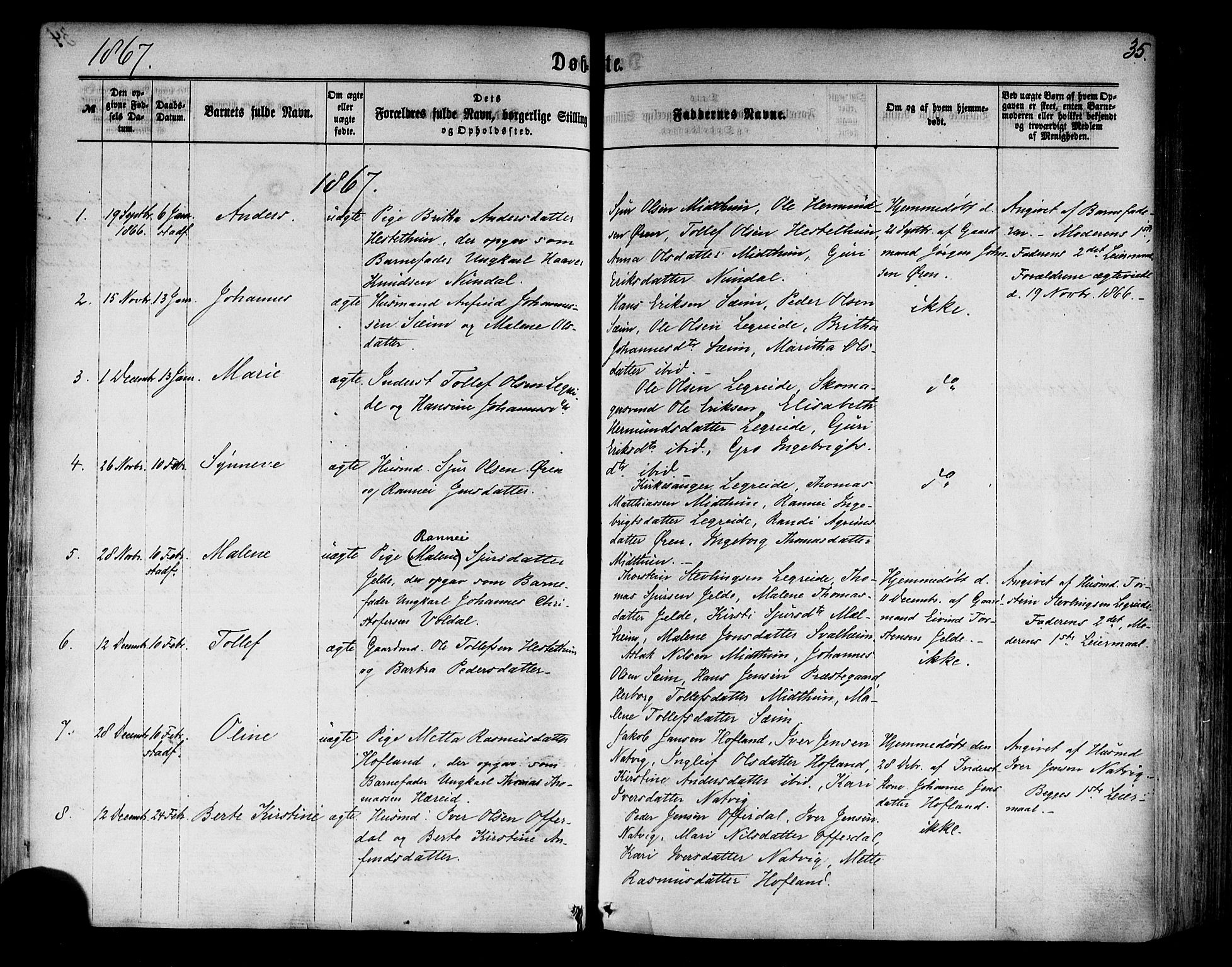 Årdal sokneprestembete, AV/SAB-A-81701: Parish register (official) no. A 3, 1863-1886, p. 35