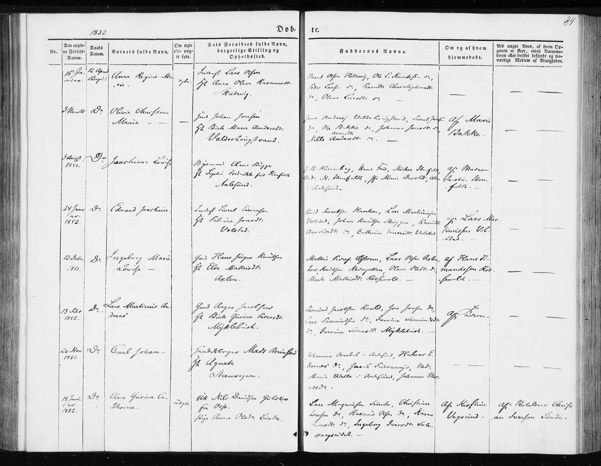 Ministerialprotokoller, klokkerbøker og fødselsregistre - Møre og Romsdal, AV/SAT-A-1454/528/L0415: Curate's parish register no. 528B03, 1843-1852, p. 84