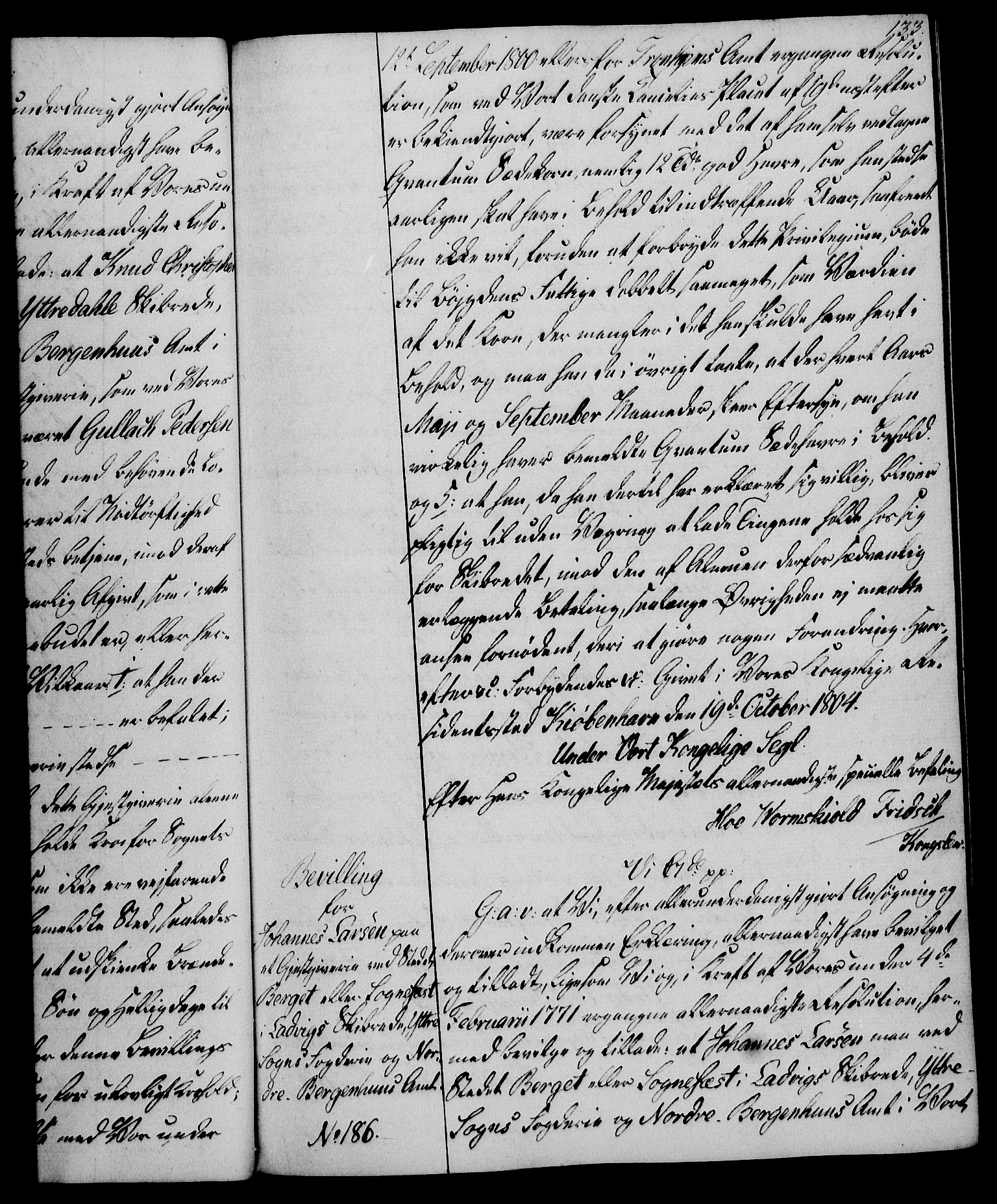 Rentekammeret, Kammerkanselliet, RA/EA-3111/G/Gg/Gga/L0018: Norsk ekspedisjonsprotokoll med register (merket RK 53.18), 1804-1806, p. 133
