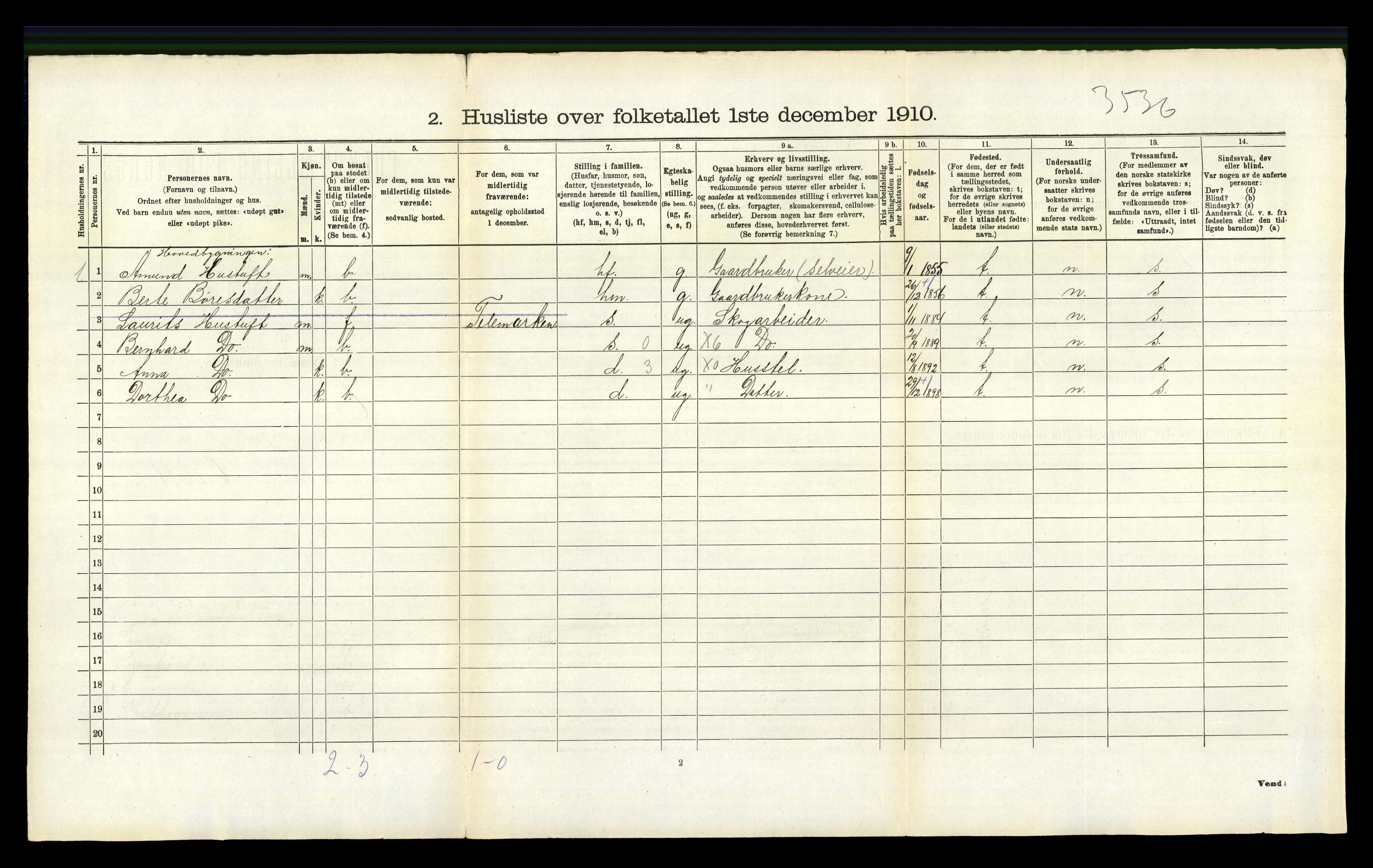 RA, 1910 census for Hedrum, 1910, p. 1285