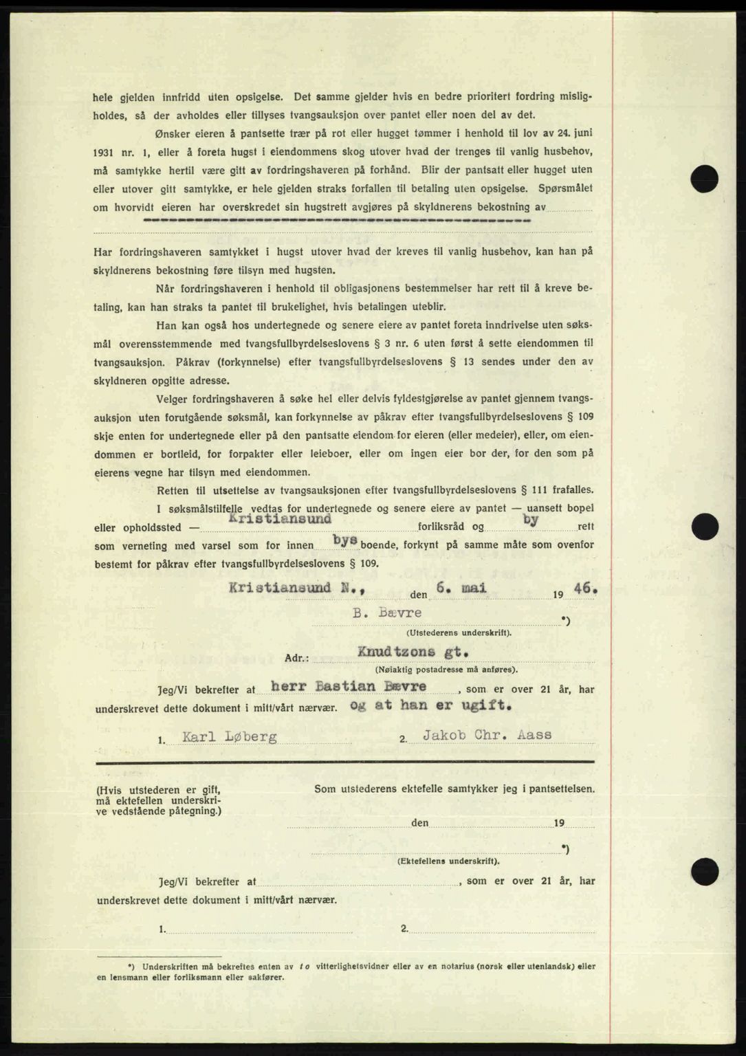 Kristiansund byfogd, AV/SAT-A-4587/A/27: Mortgage book no. 40, 1946-1946, Diary no: : 391/1946