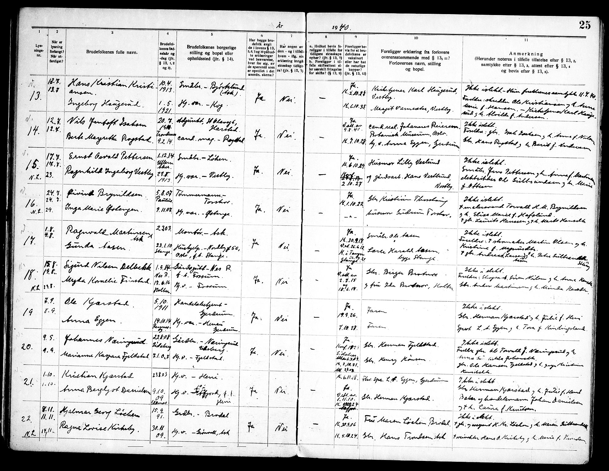 Gjerdrum prestekontor Kirkebøker, AV/SAO-A-10412b/H/Ha/L0001: Banns register no. 1, 1920-1969, p. 25