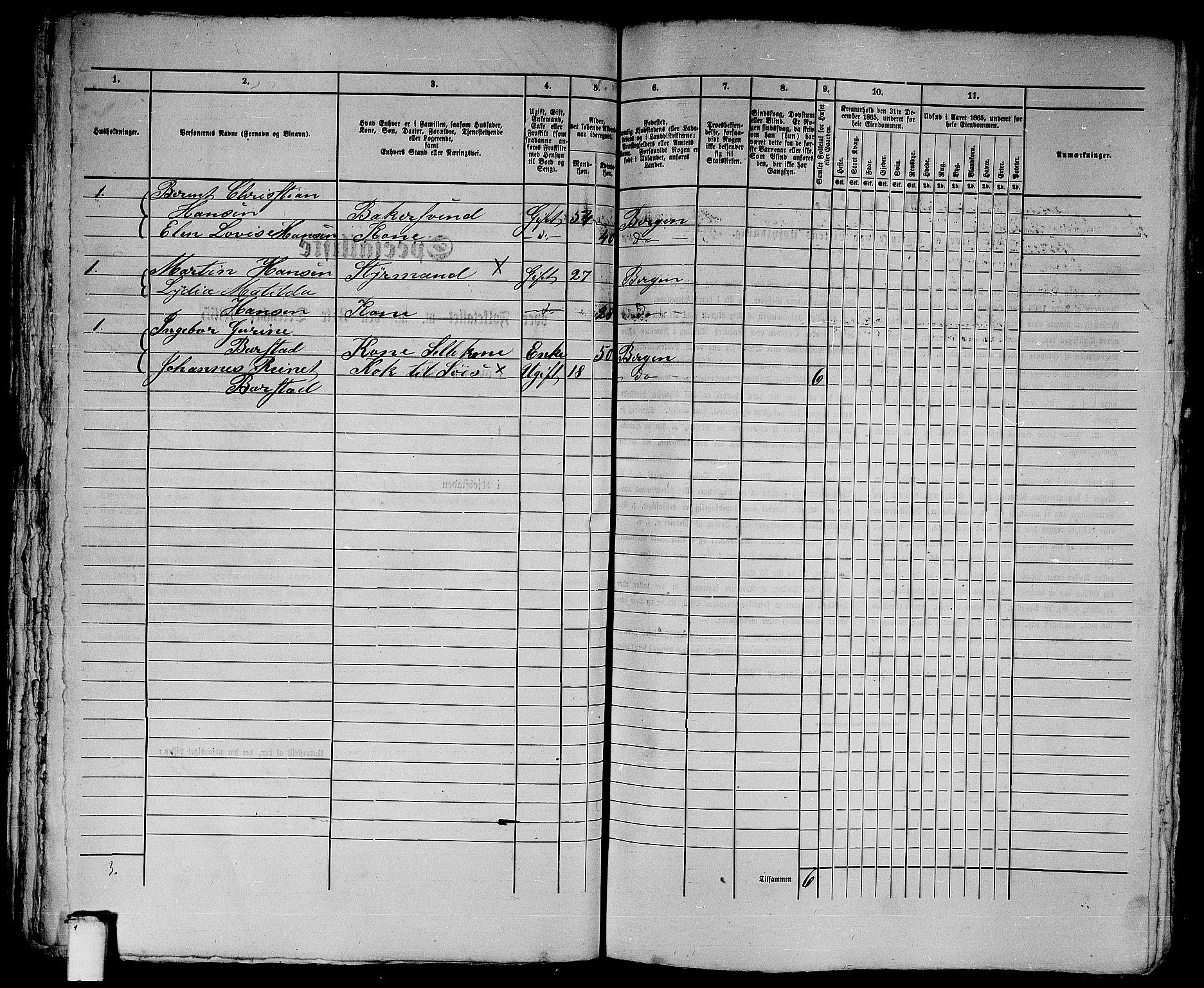 RA, 1865 census for Bergen, 1865, p. 3158