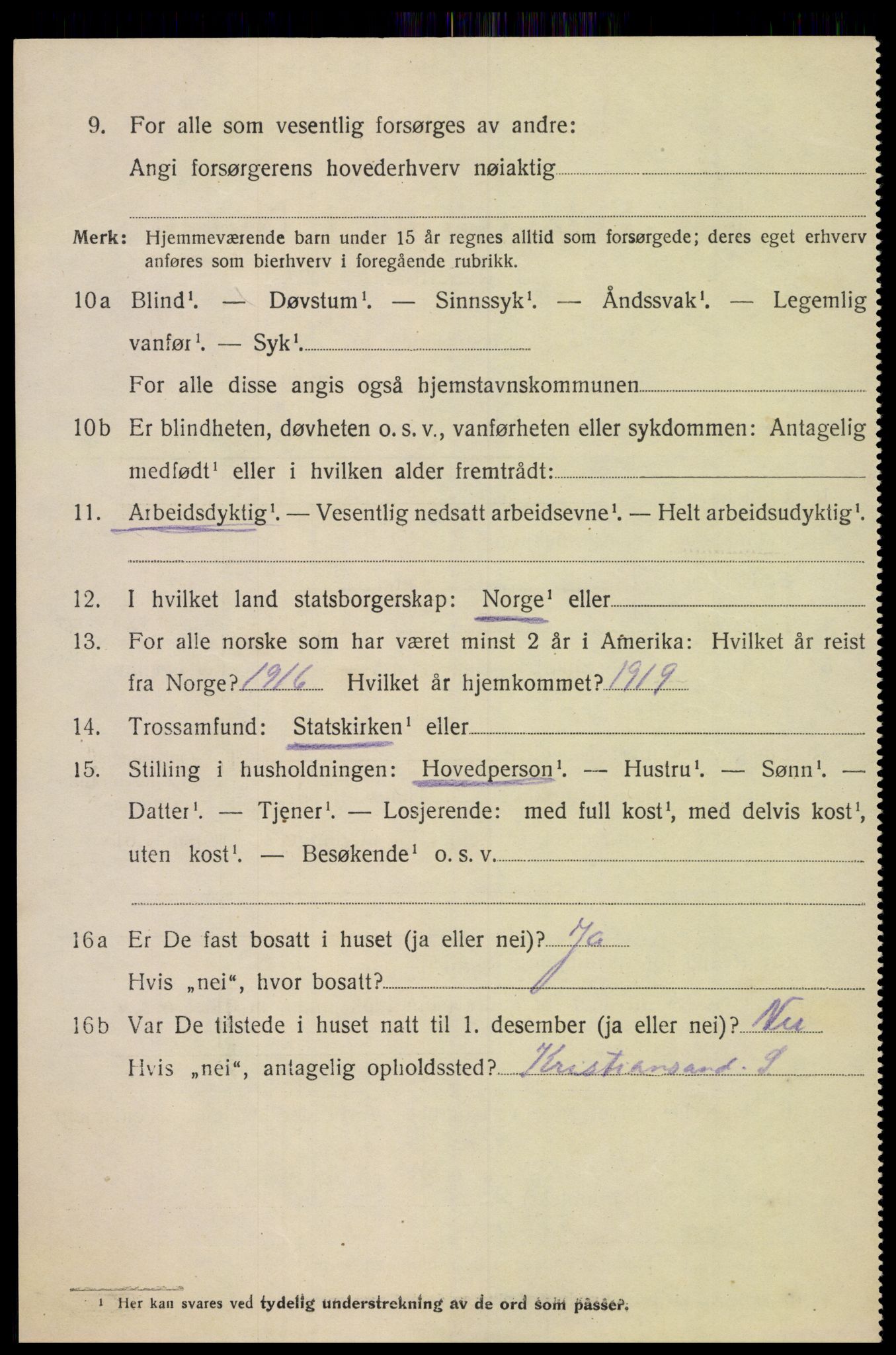SAK, 1920 census for Oddernes, 1920, p. 4680