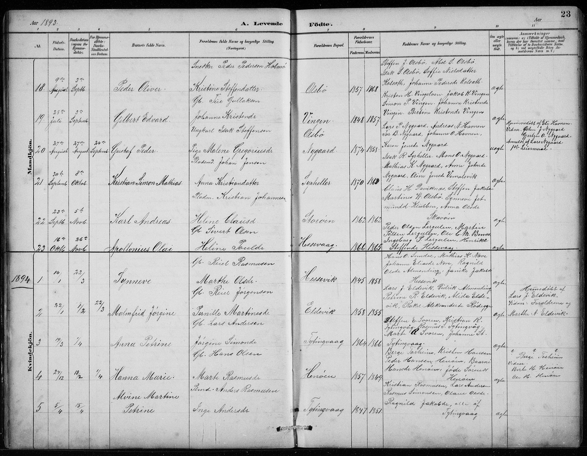 Davik sokneprestembete, AV/SAB-A-79701/H/Hab/Habc/L0002: Parish register (copy) no. C 2, 1889-1906, p. 23