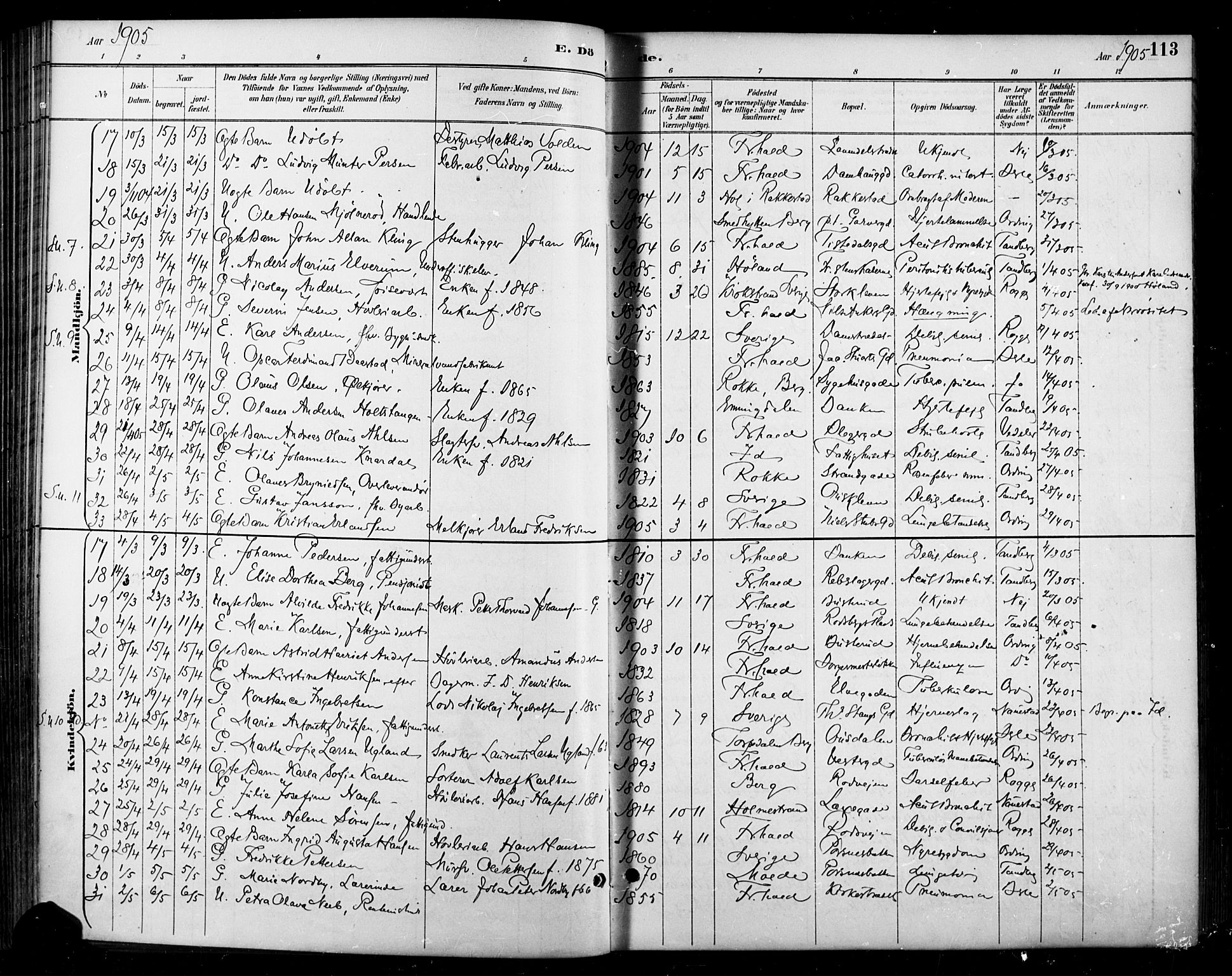 Halden prestekontor Kirkebøker, AV/SAO-A-10909/F/Fa/L0014: Parish register (official) no. I 14, 1890-1906, p. 113
