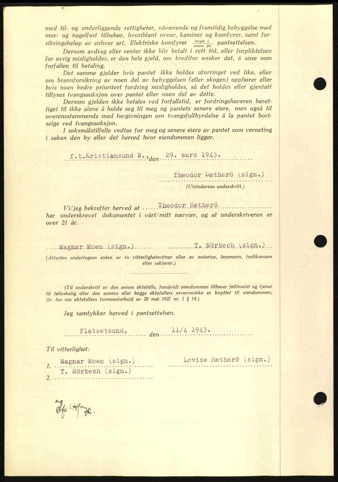 Nordmøre sorenskriveri, AV/SAT-A-4132/1/2/2Ca: Mortgage book no. B90, 1942-1943, Diary no: : 1072/1943