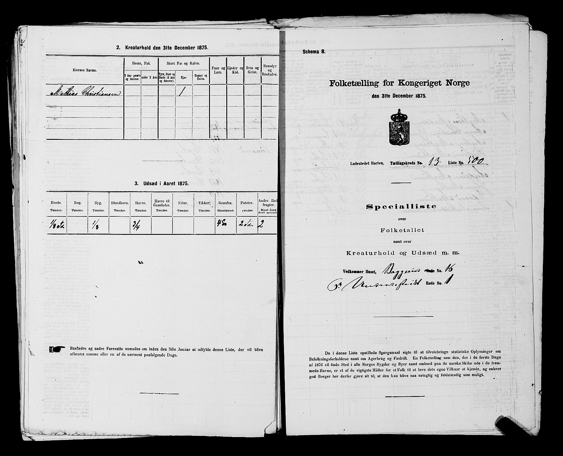 SAKO, 1875 census for 0703P Horten, 1875, p. 1118