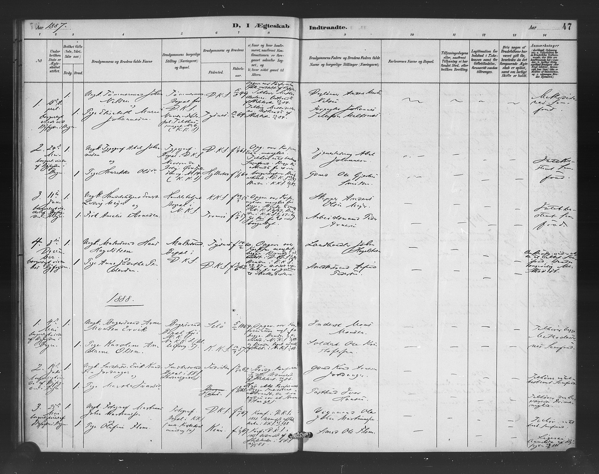 Korskirken sokneprestembete, SAB/A-76101/H/Haa/L0052: Parish register (official) no. G 2, 1887-1899, p. 47