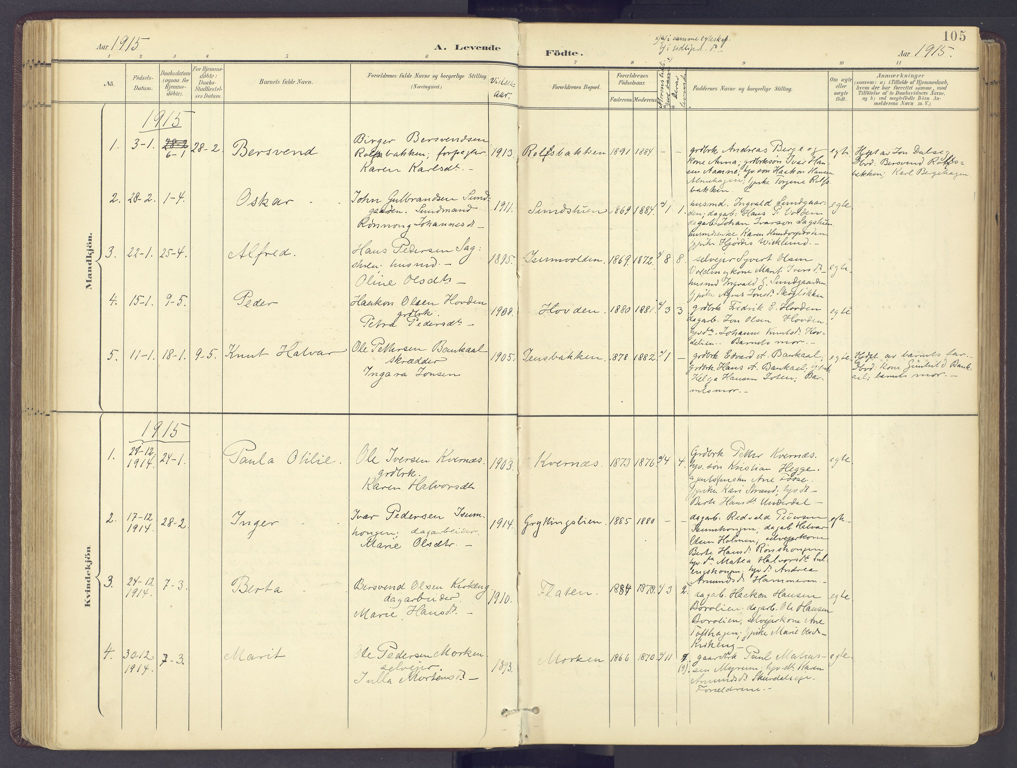 Sør-Fron prestekontor, AV/SAH-PREST-010/H/Ha/Haa/L0004: Parish register (official) no. 4, 1898-1919, p. 105