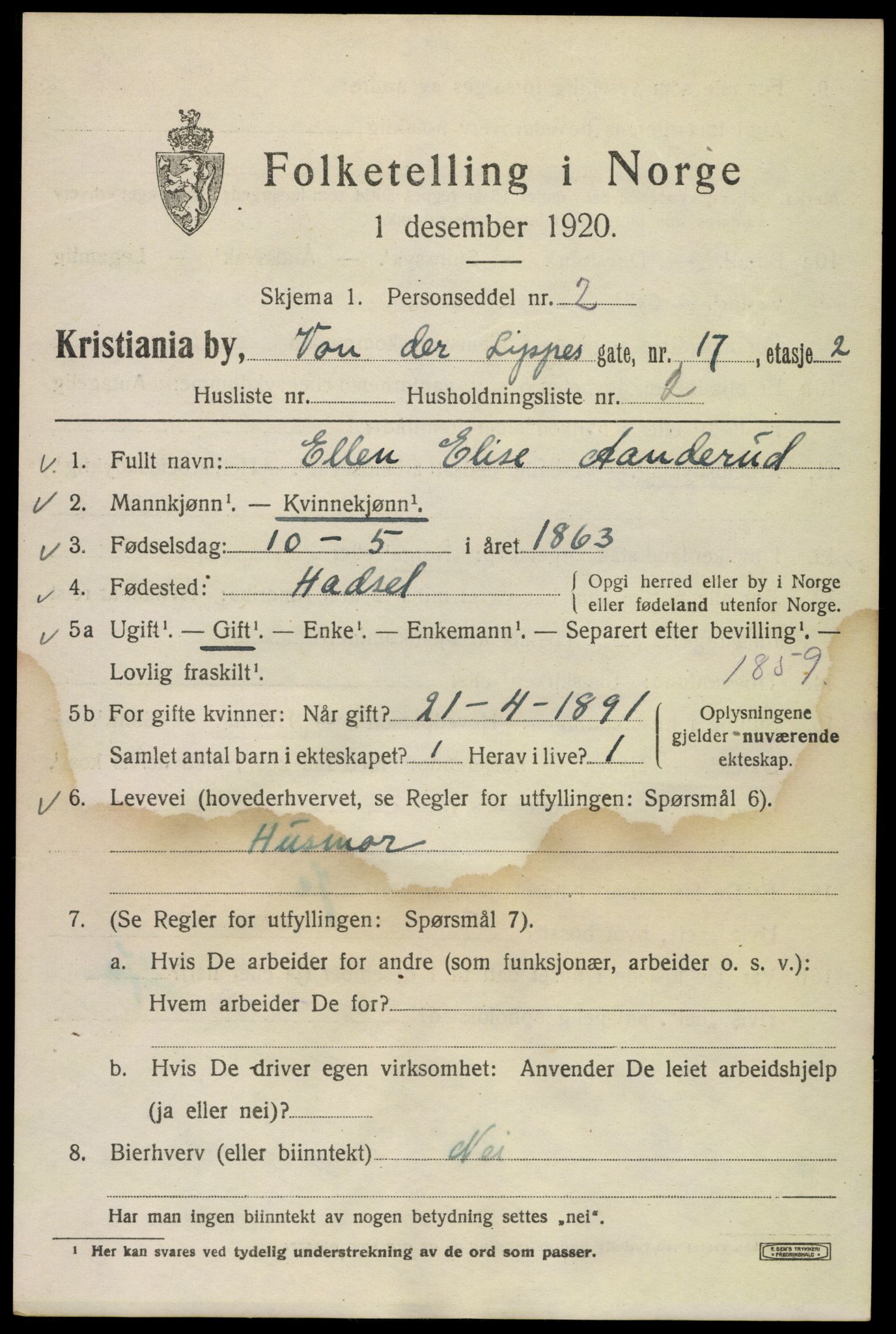 SAO, 1920 census for Kristiania, 1920, p. 643691