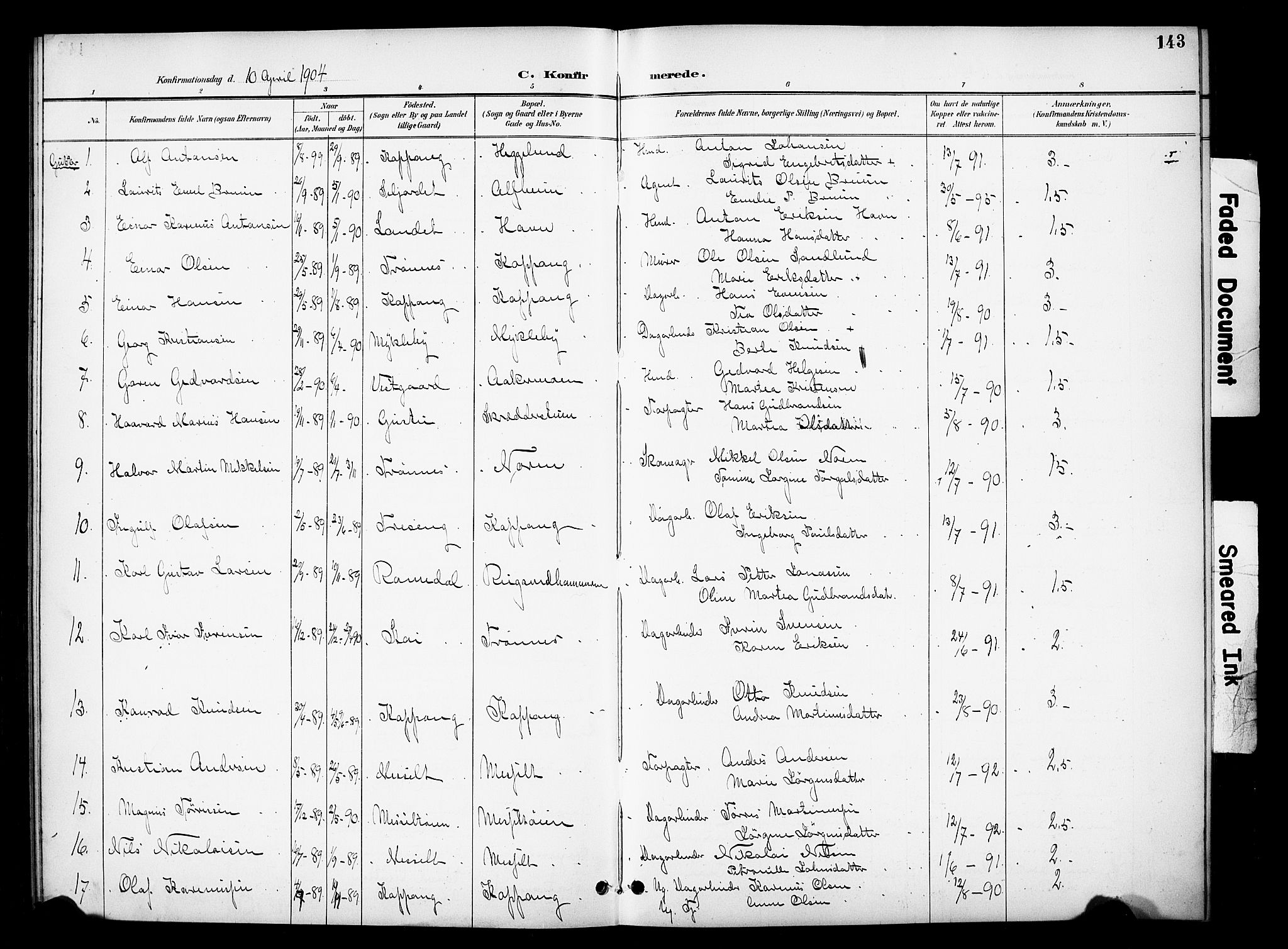 Stor-Elvdal prestekontor, SAH/PREST-052/H/Ha/Hab/L0003: Parish register (copy) no. 3, 1895-1917, p. 143