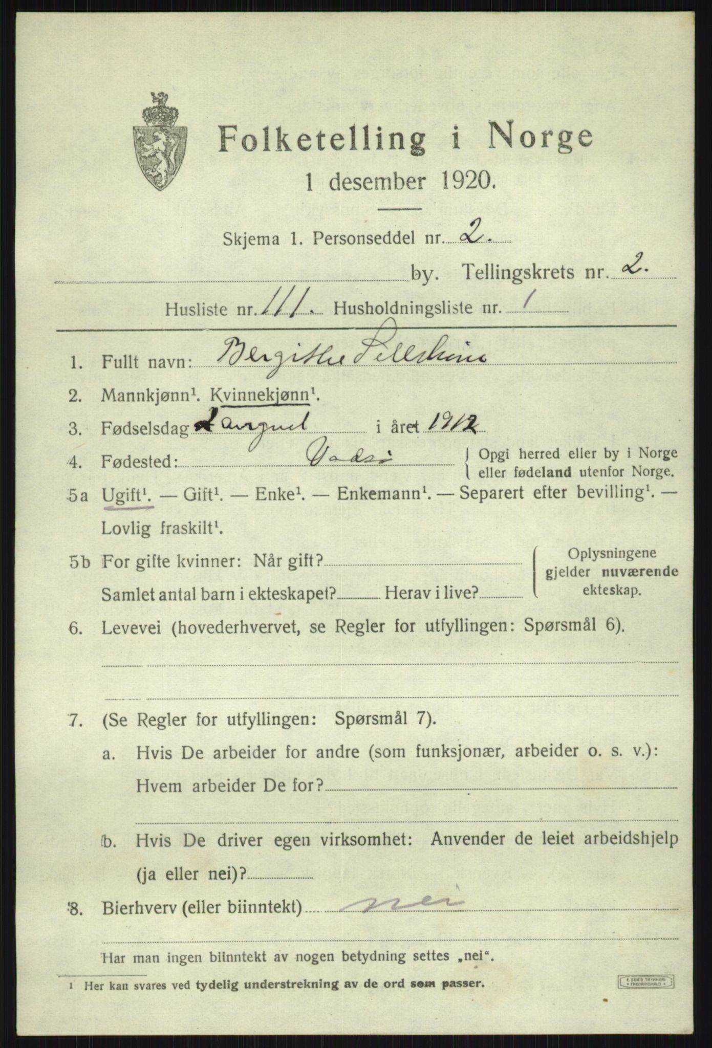 SATØ, 1920 census for Vardø, 1920, p. 7572