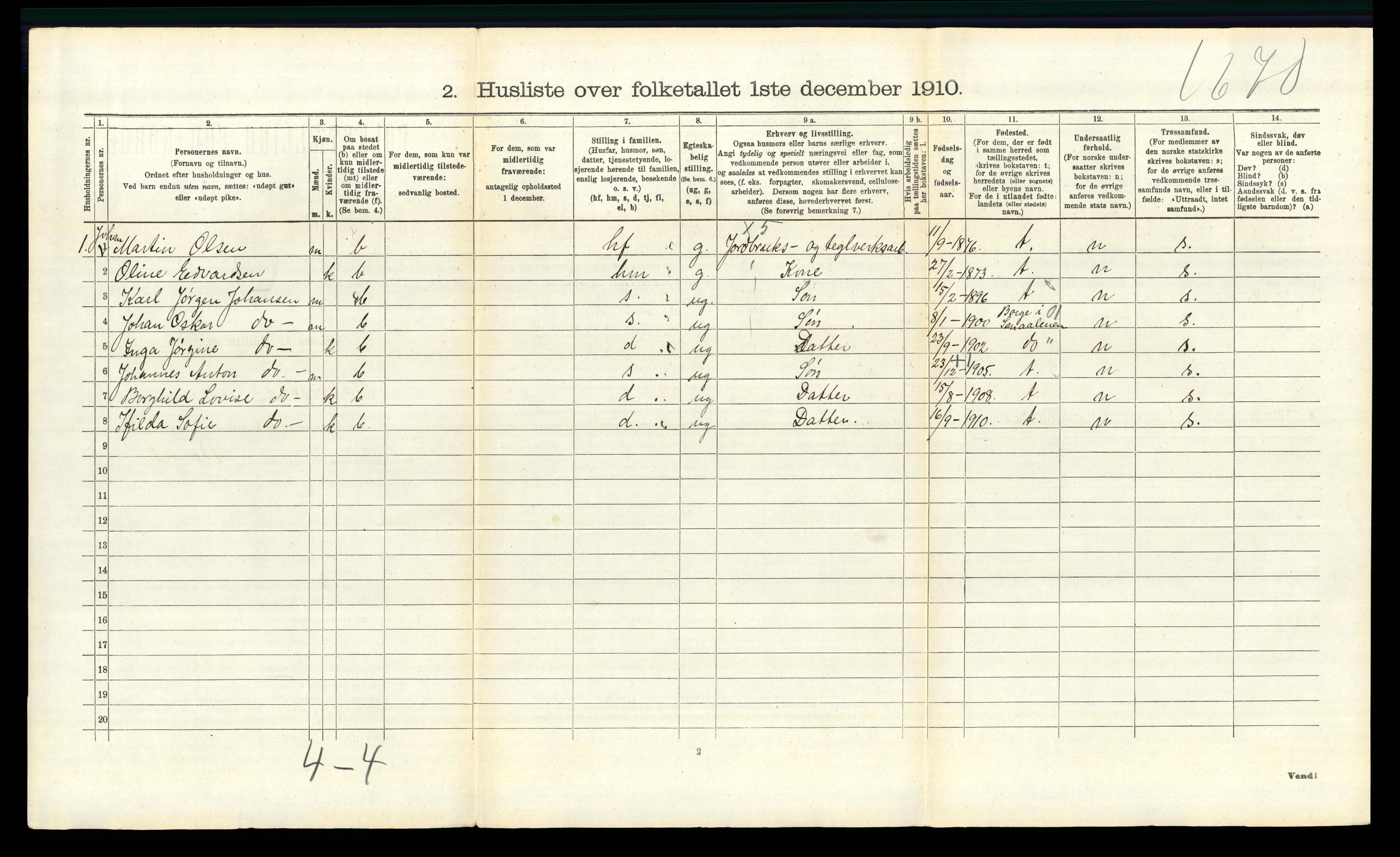 RA, 1910 census for Rakkestad, 1910, p. 1262