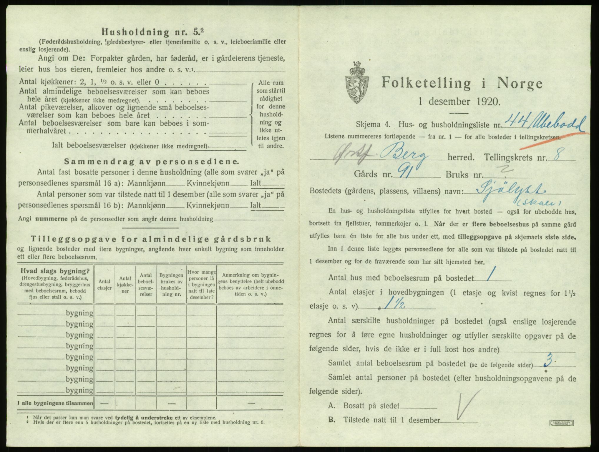 SAO, 1920 census for Berg, 1920, p. 1910