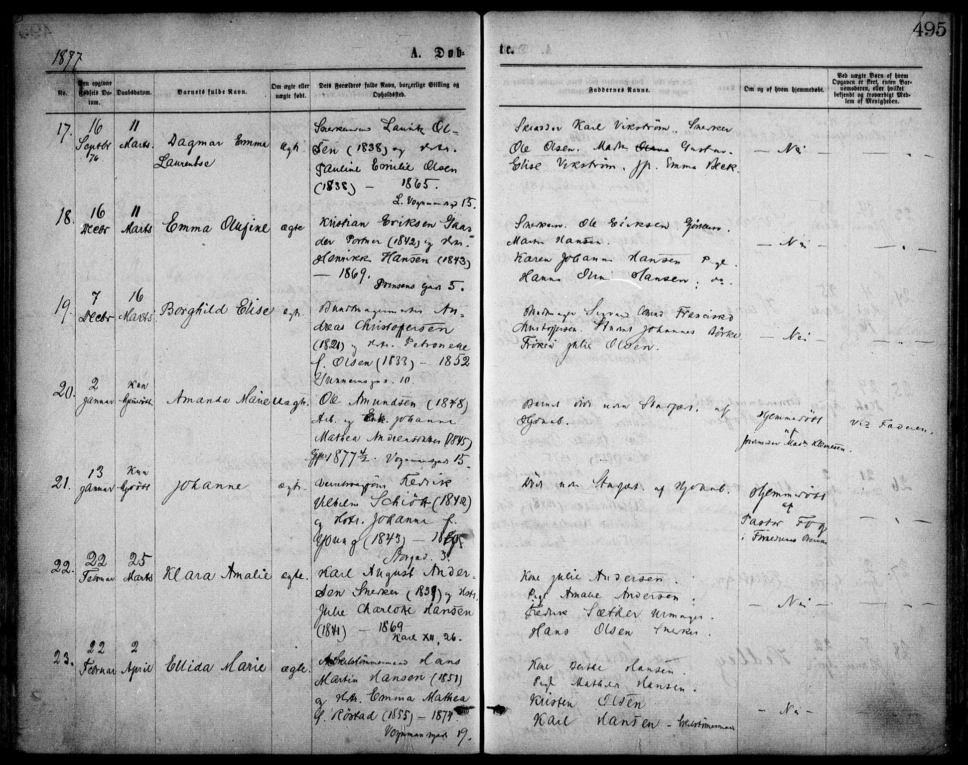 Oslo domkirke Kirkebøker, SAO/A-10752/F/Fa/L0017: Parish register (official) no. 17, 1869-1878, p. 495