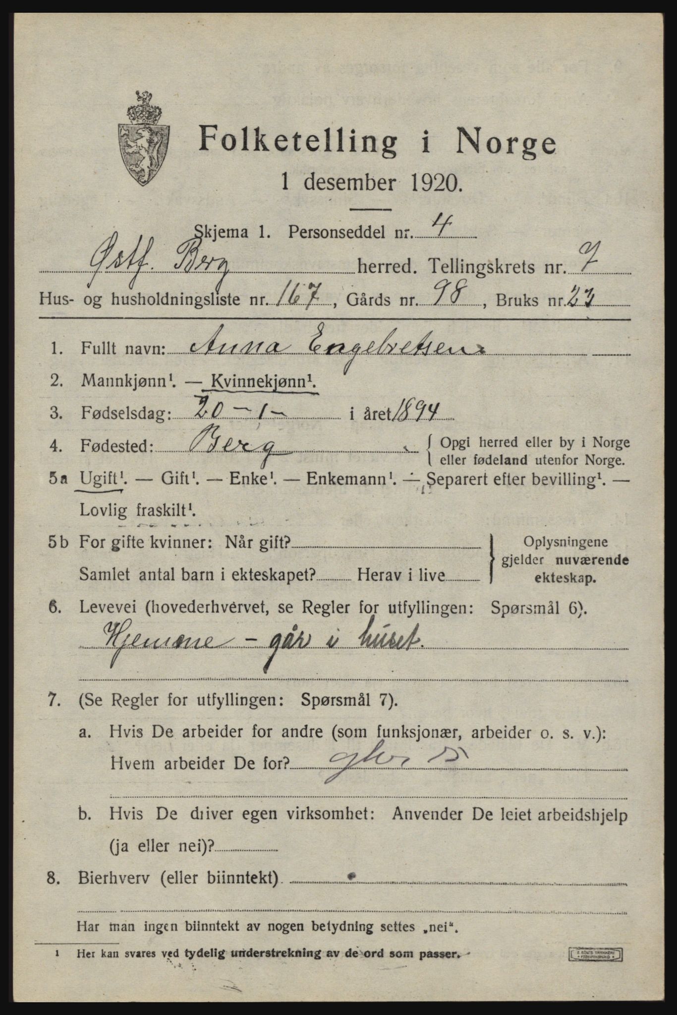 SAO, 1920 census for Berg, 1920, p. 14015