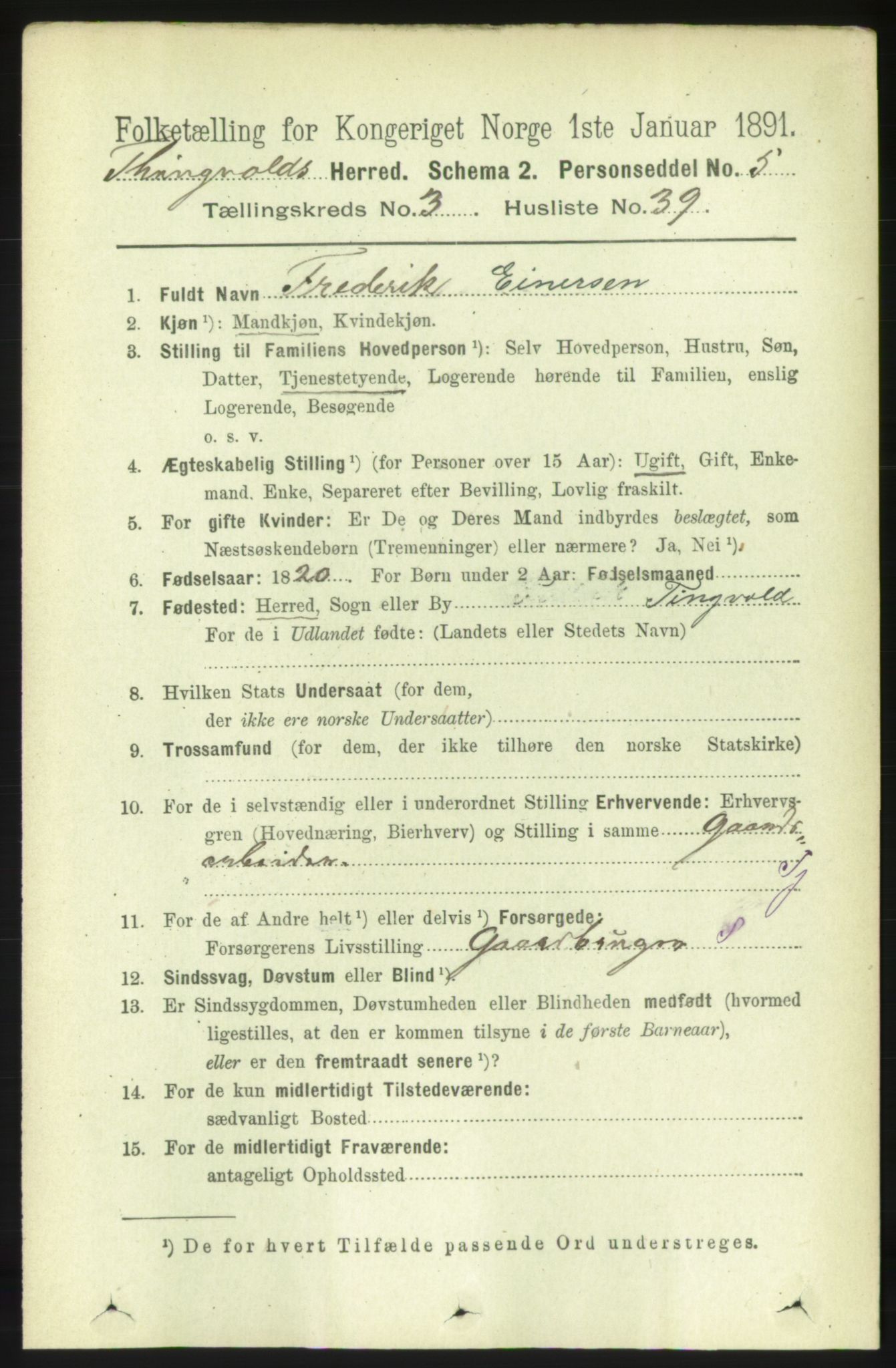 RA, 1891 census for 1560 Tingvoll, 1891, p. 1273