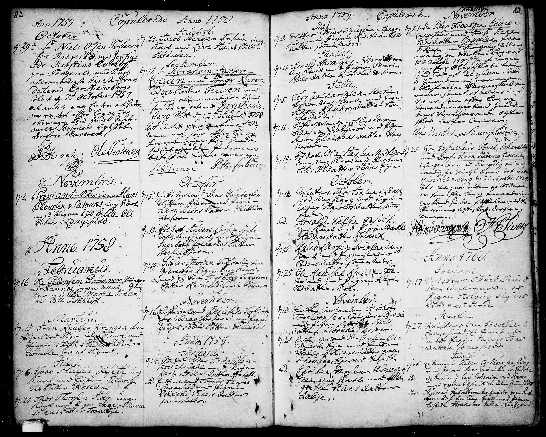 Bamble kirkebøker, SAKO/A-253/F/Fa/L0001: Parish register (official) no. I 1, 1702-1774, p. 82-83