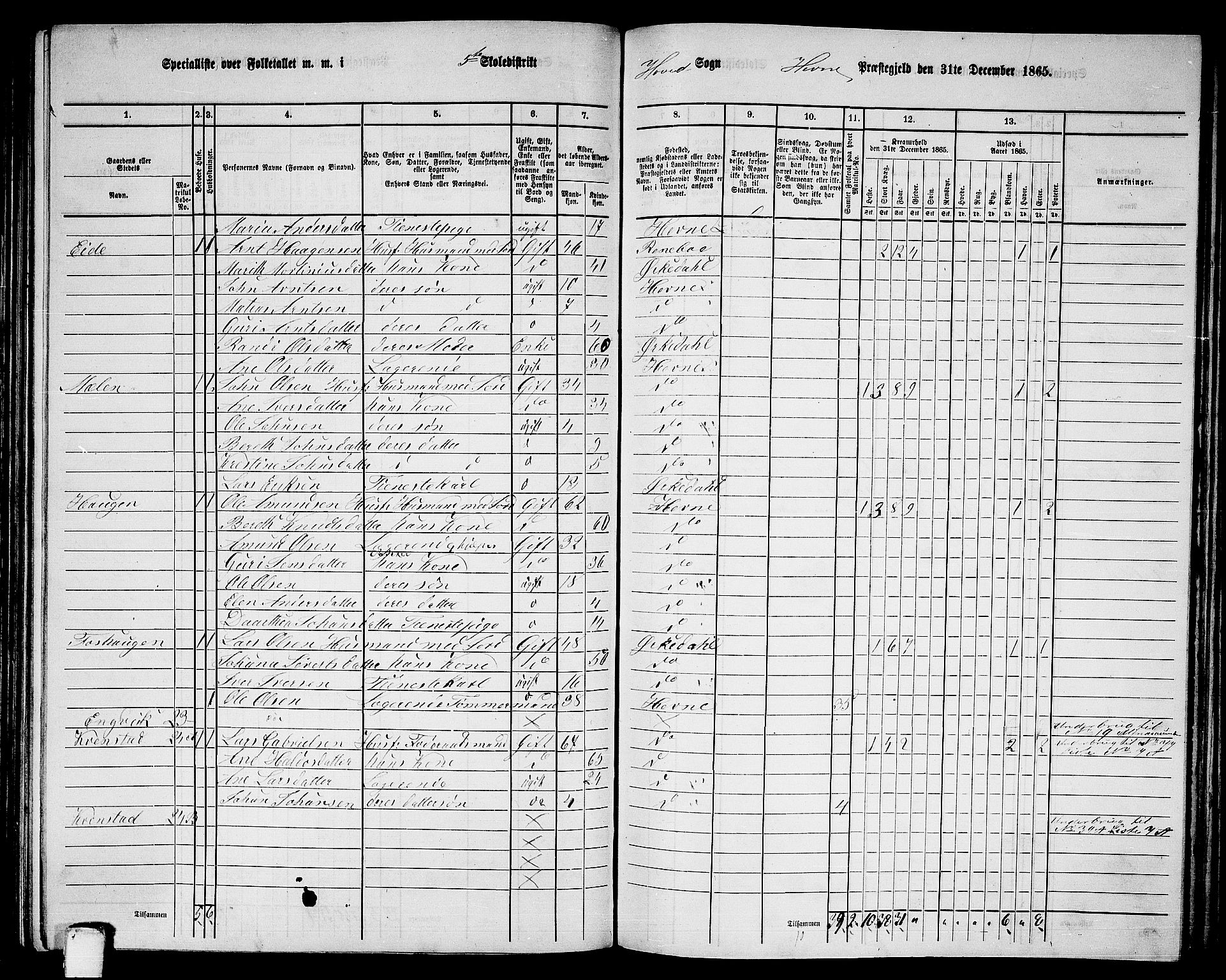 RA, 1865 census for Hemne, 1865, p. 122