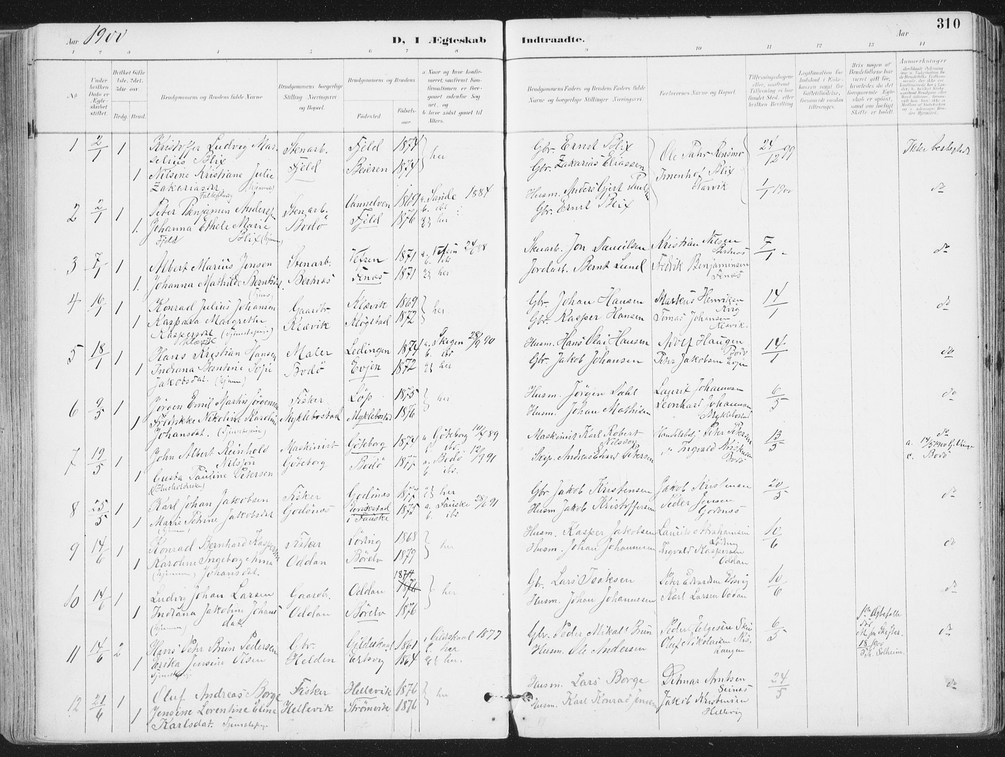 Ministerialprotokoller, klokkerbøker og fødselsregistre - Nordland, AV/SAT-A-1459/802/L0055: Parish register (official) no. 802A02, 1894-1915, p. 310