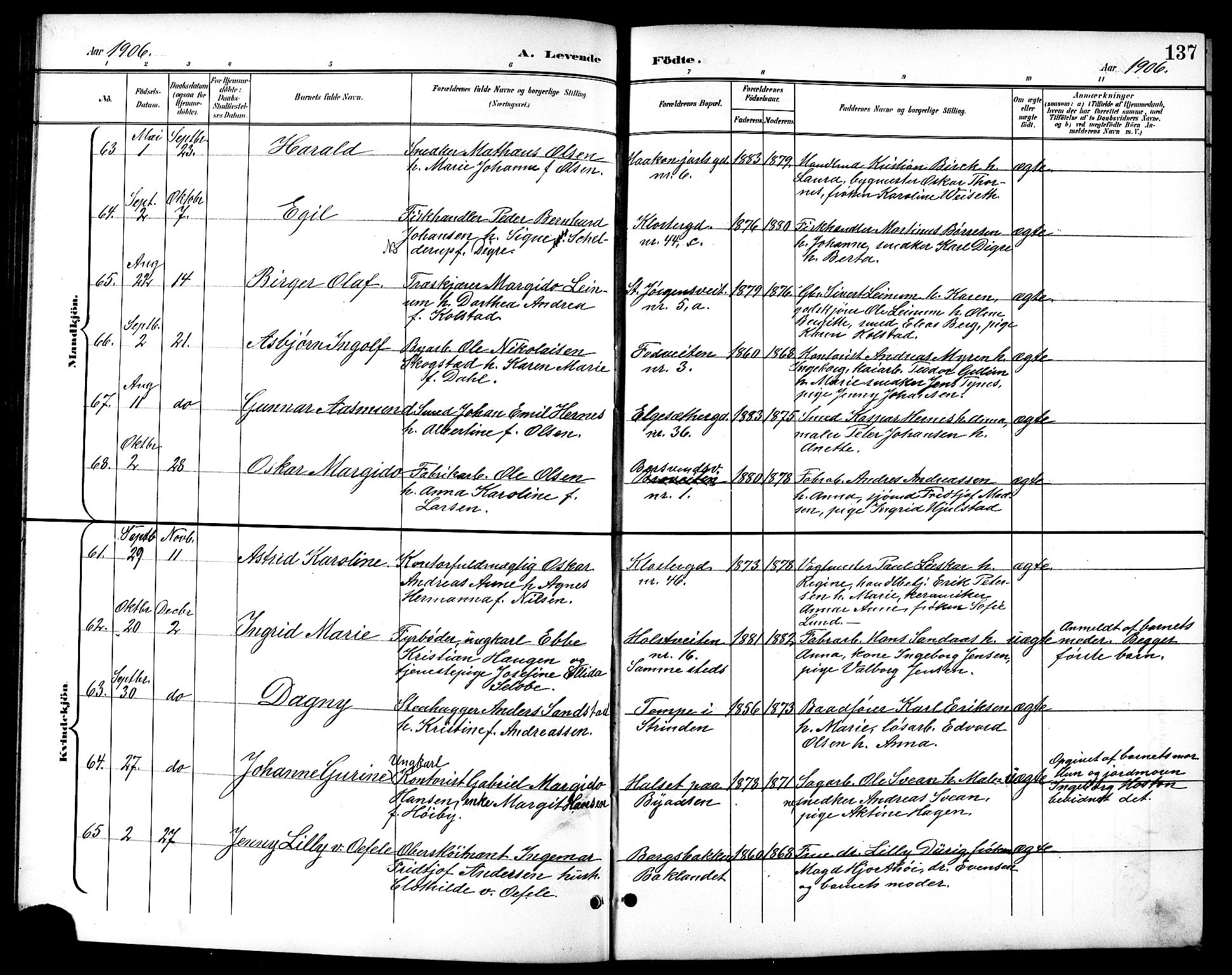 Ministerialprotokoller, klokkerbøker og fødselsregistre - Sør-Trøndelag, AV/SAT-A-1456/601/L0094: Parish register (copy) no. 601C12, 1898-1911, p. 137