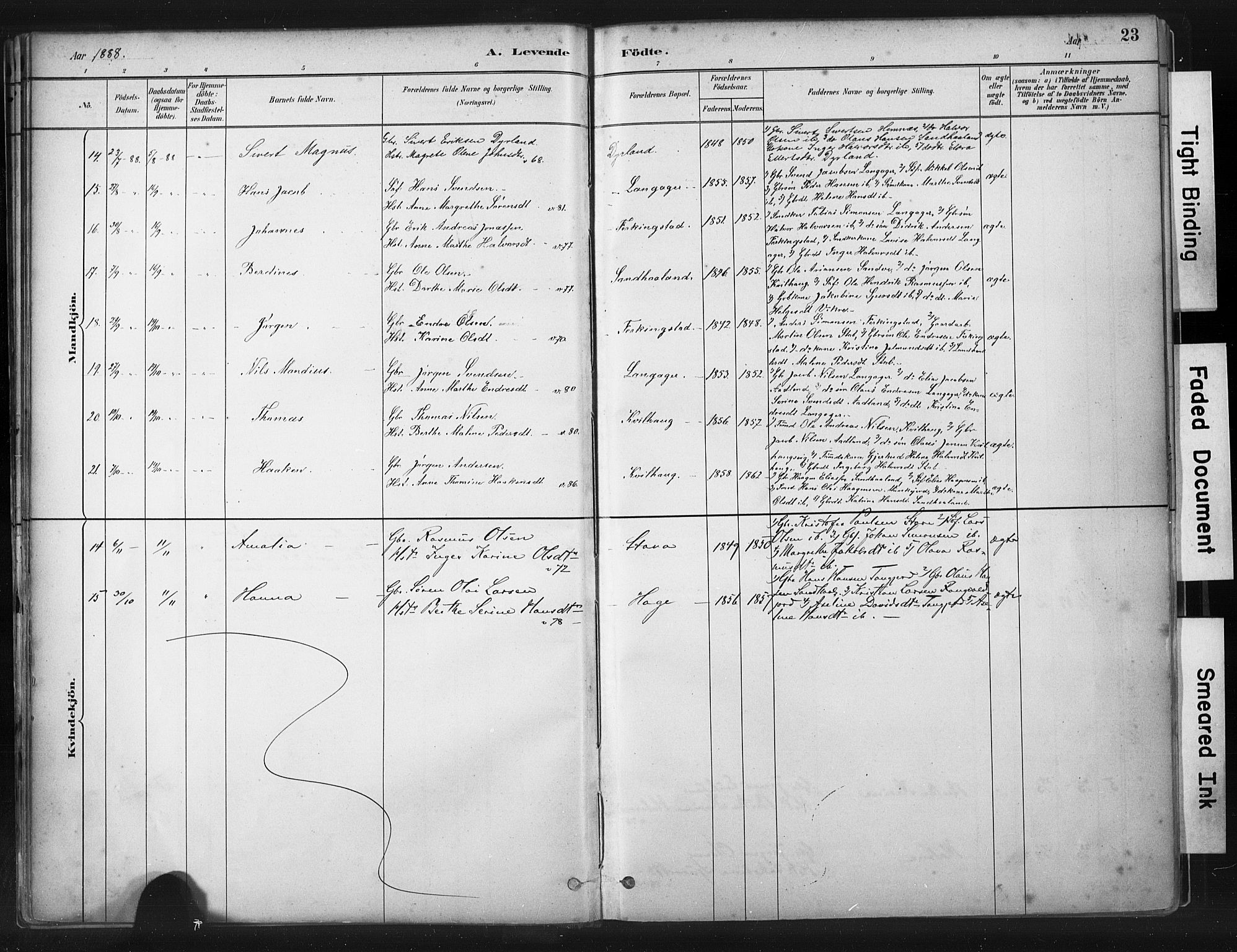 Skudenes sokneprestkontor, AV/SAST-A -101849/H/Ha/Haa/L0010: Parish register (official) no. A 7, 1882-1912, p. 23