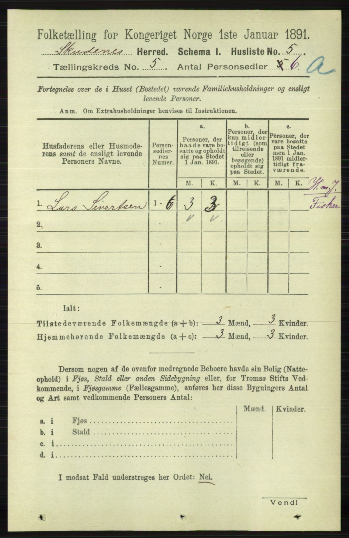 RA, 1891 census for 1150 Skudenes, 1891, p. 2459