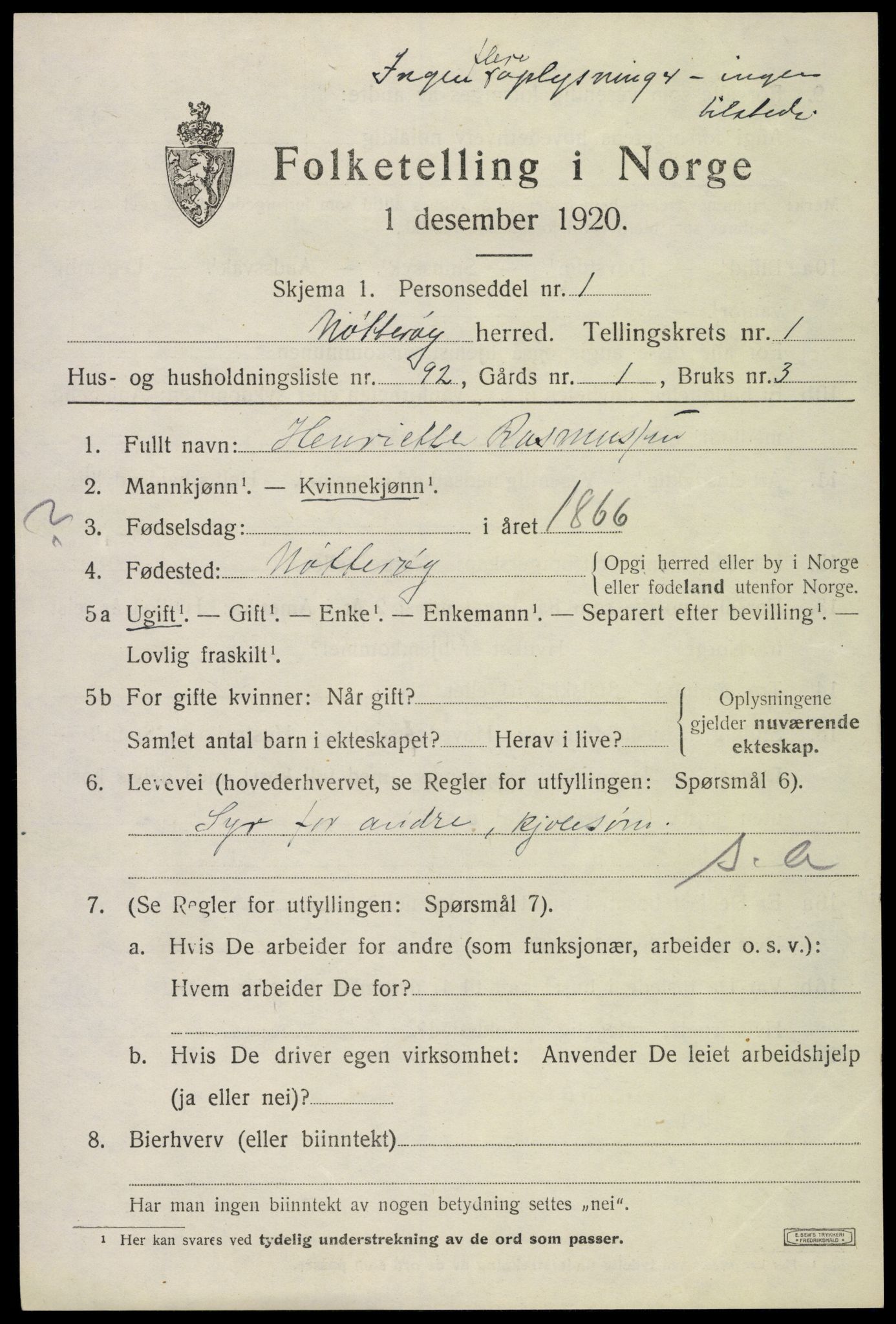 SAKO, 1920 census for Nøtterøy, 1920, p. 4067