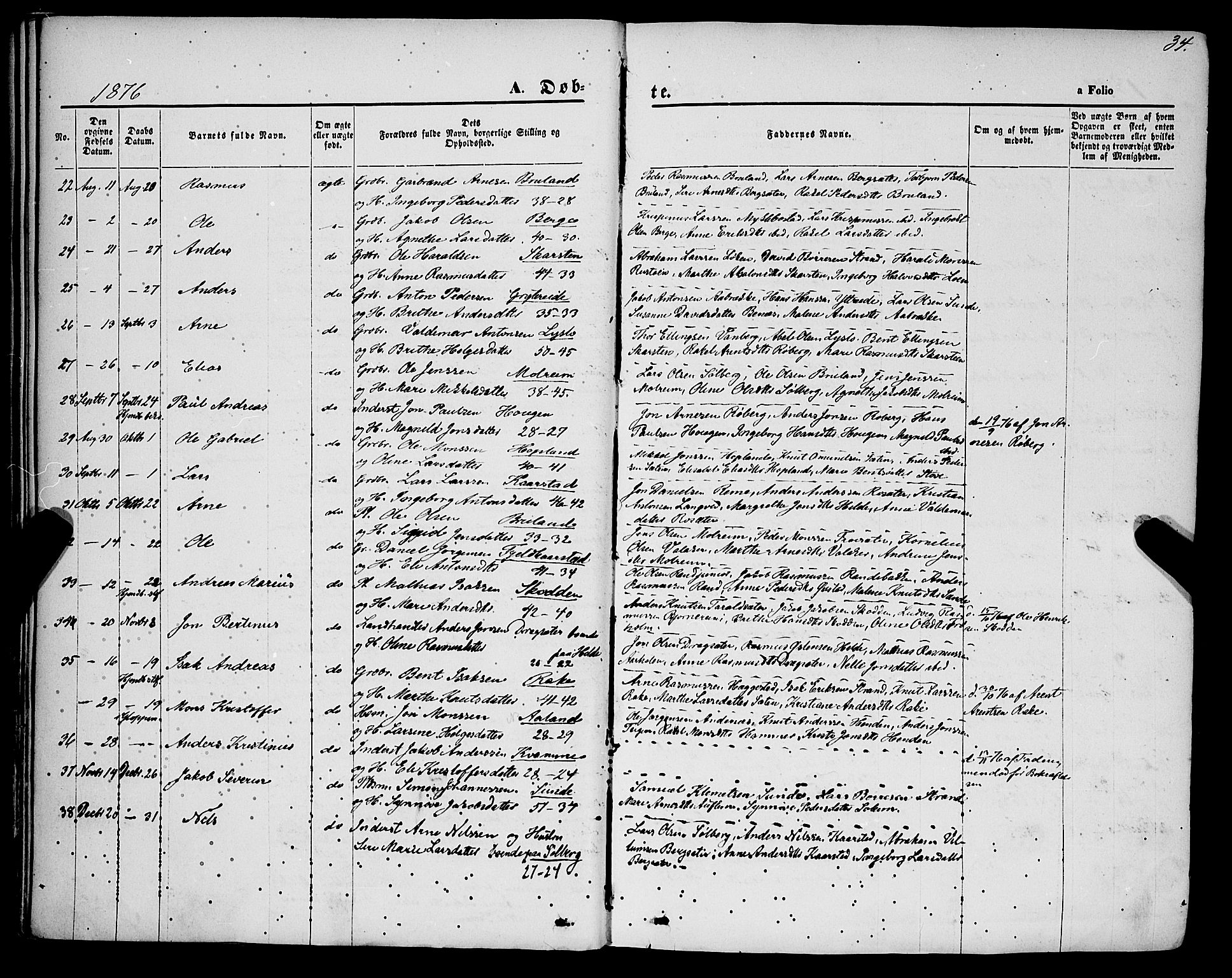 Innvik sokneprestembete, AV/SAB-A-80501: Parish register (official) no. A 6, 1865-1878, p. 34