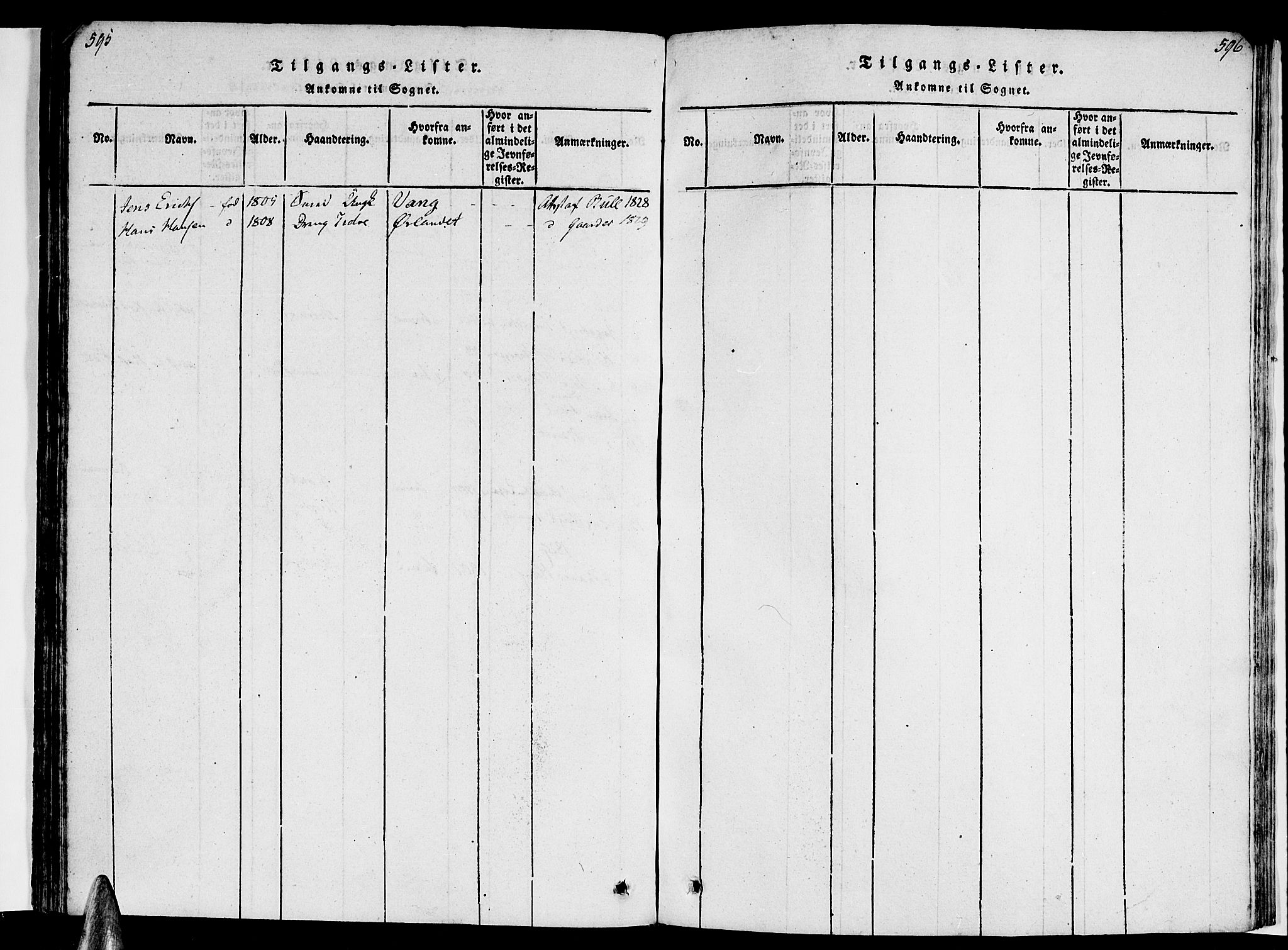 Ministerialprotokoller, klokkerbøker og fødselsregistre - Nordland, SAT/A-1459/830/L0445: Parish register (official) no. 830A09, 1820-1830, p. 595-596