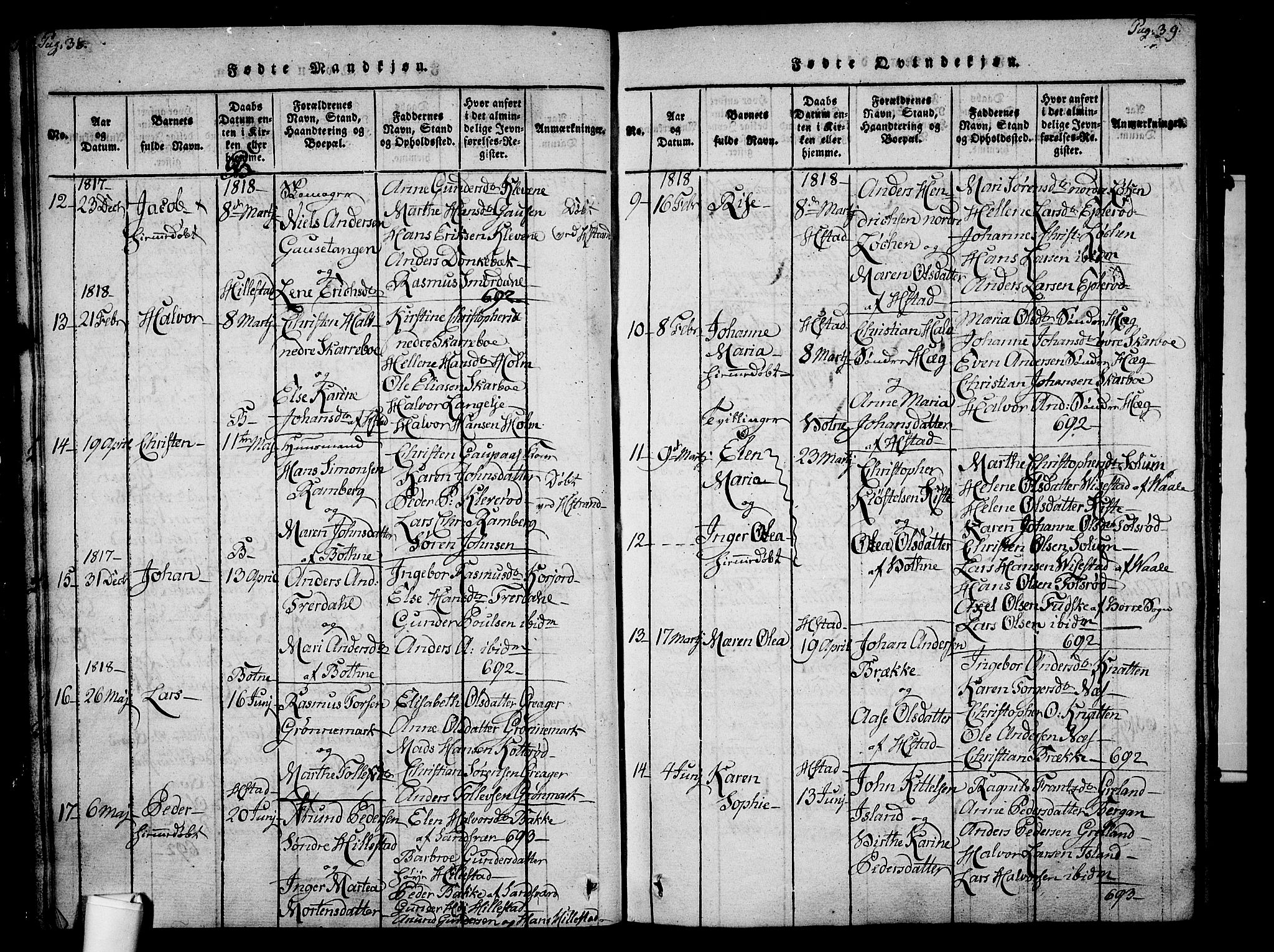 Botne kirkebøker, SAKO/A-340/F/Fa/L0005: Parish register (official) no. I 5, 1814-1836, p. 38-39