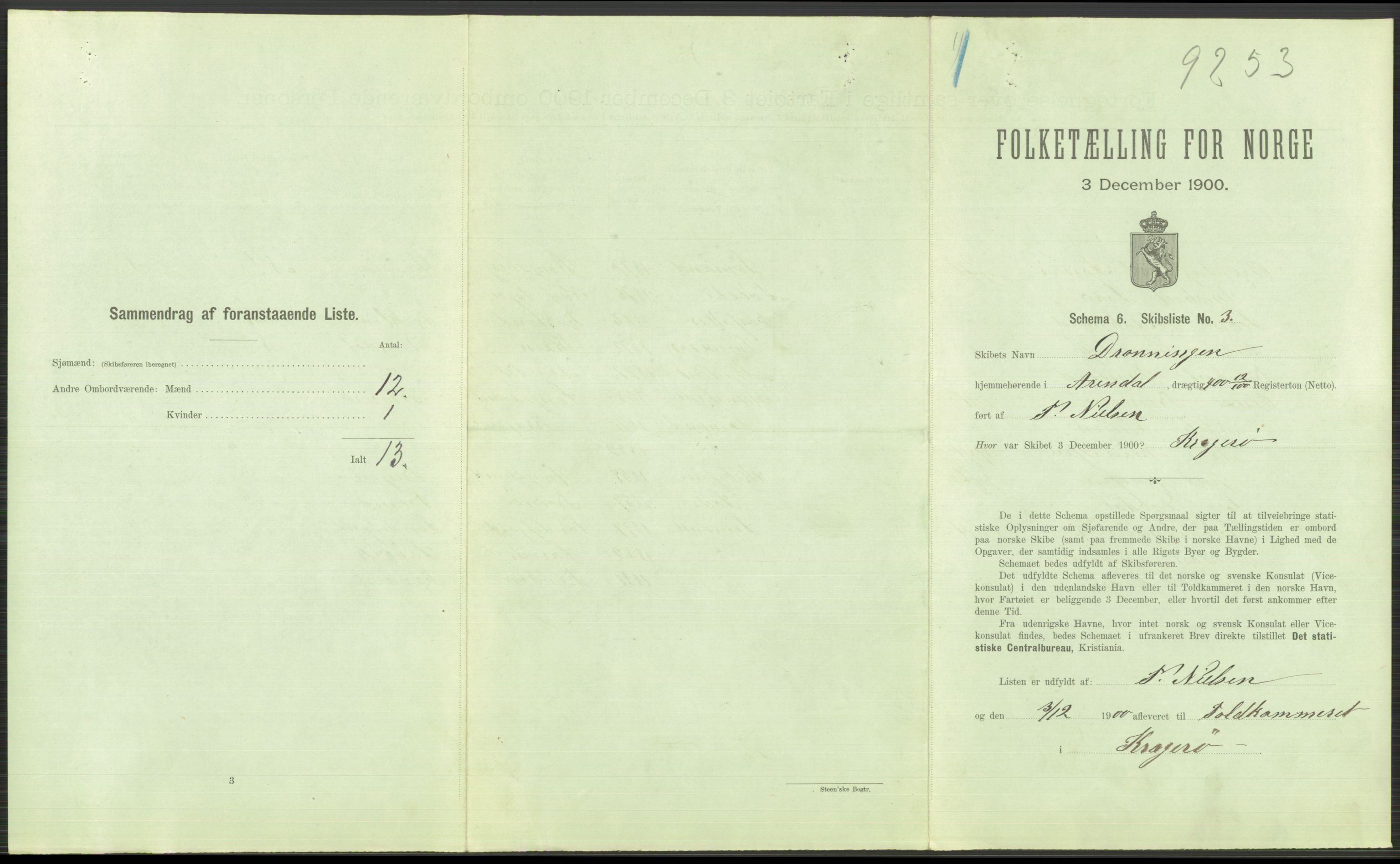 RA, 1900 Census - ship lists from ships in Norwegian harbours, harbours abroad and at sea, 1900, p. 585