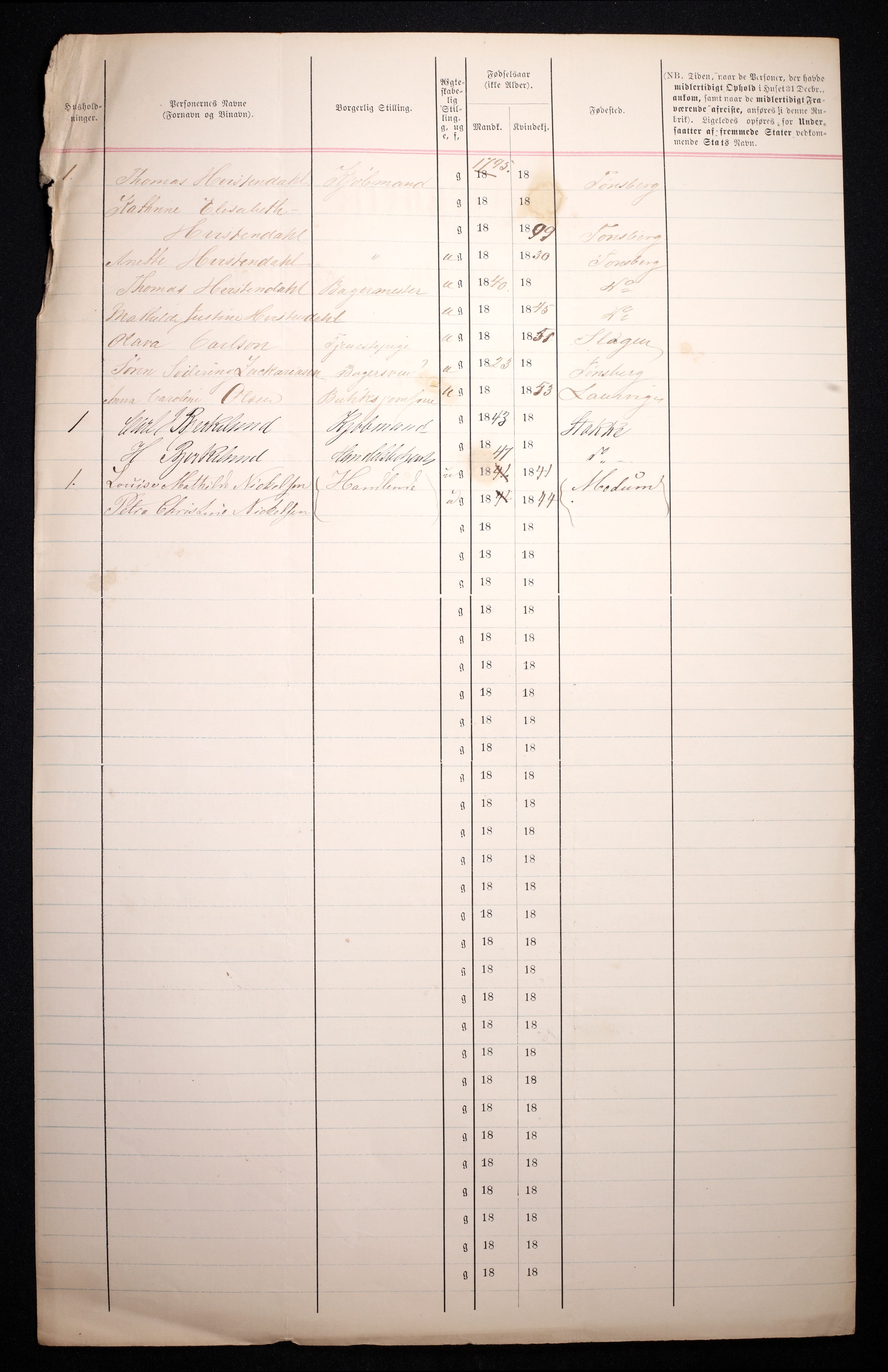 RA, 1870 census for 0705 Tønsberg, 1870, p. 127