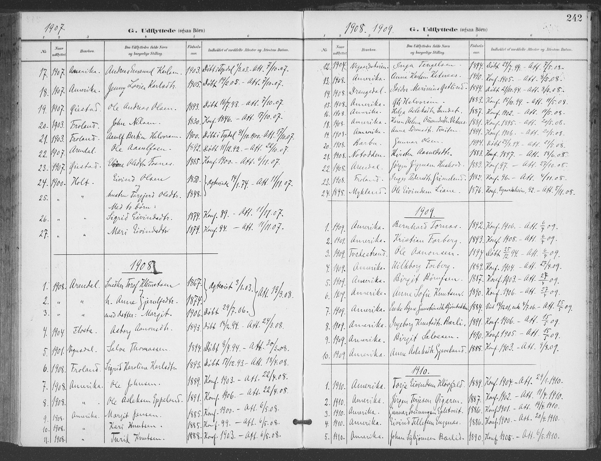 Åmli sokneprestkontor, AV/SAK-1111-0050/F/Fa/Fac/L0012: Parish register (official) no. A 12, 1900-1914, p. 242