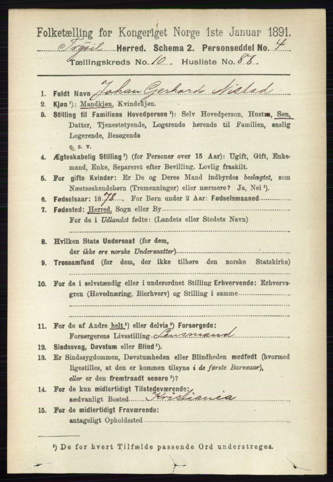 RA, 1891 census for 0428 Trysil, 1891, p. 5442