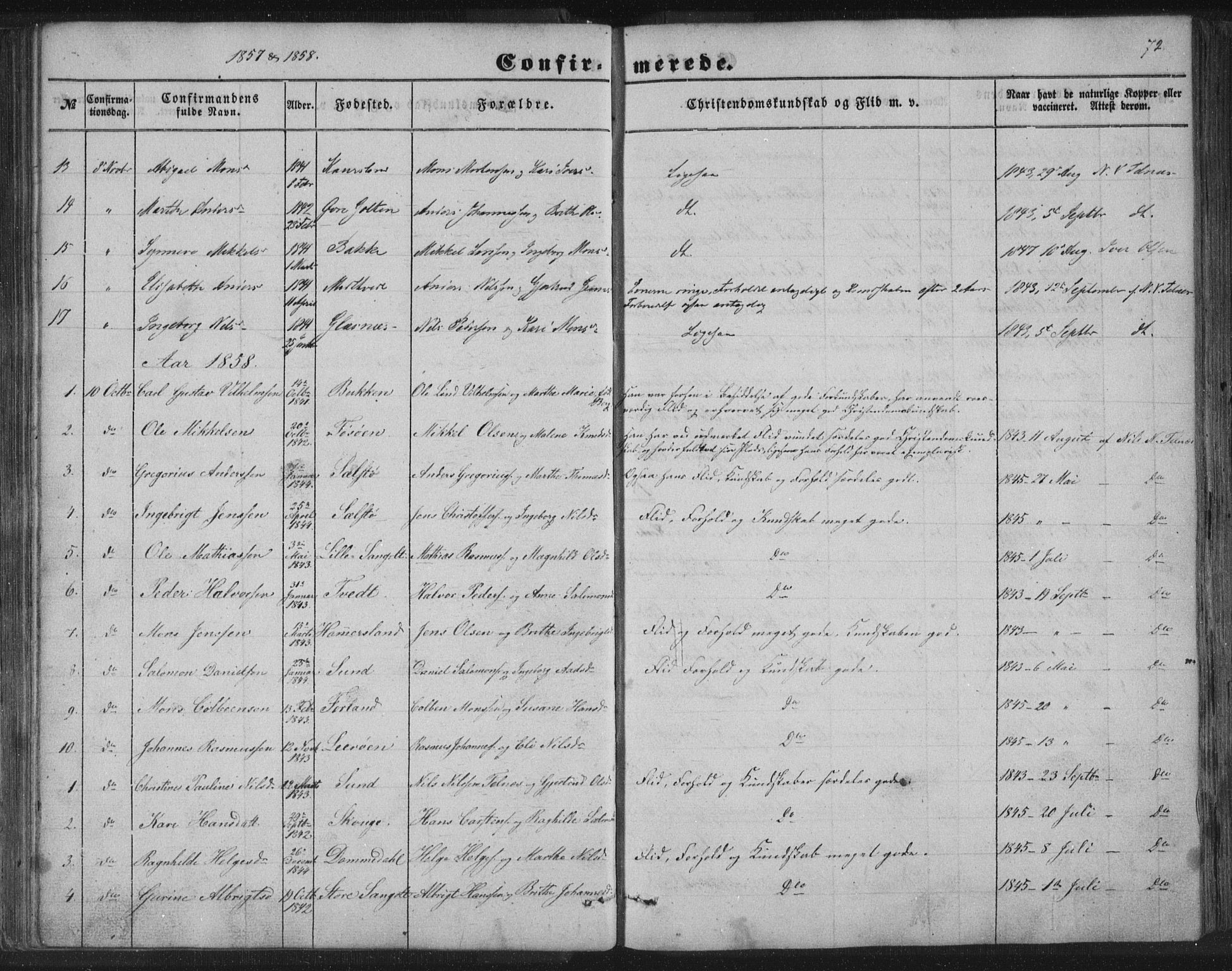 Sund sokneprestembete, SAB/A-99930: Parish register (copy) no. B 1, 1852-1873, p. 72