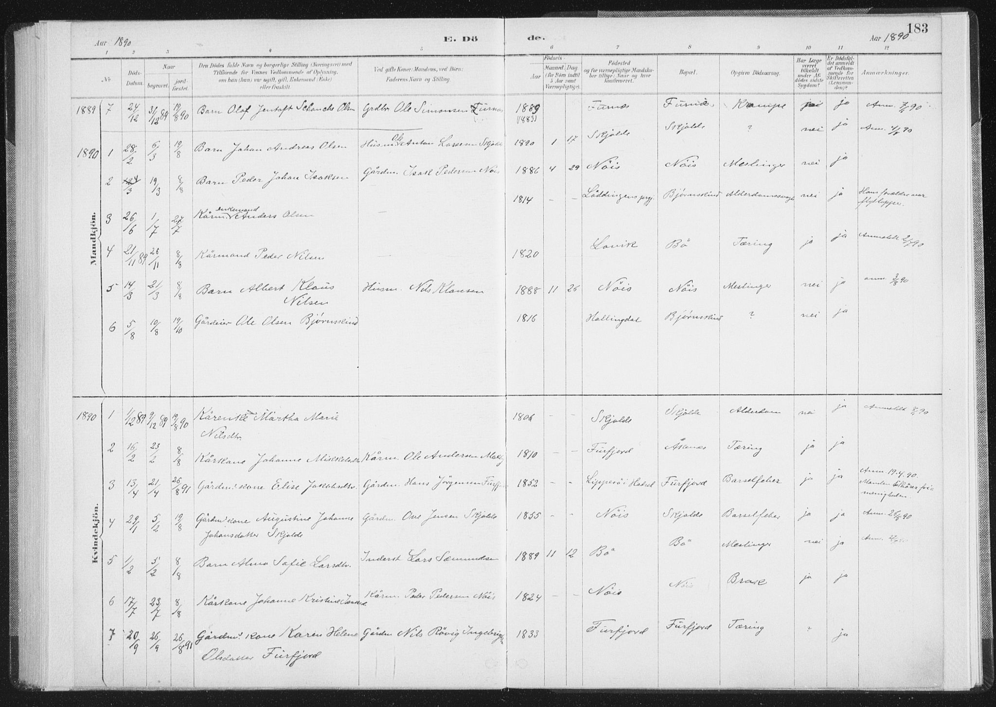 Ministerialprotokoller, klokkerbøker og fødselsregistre - Nordland, SAT/A-1459/898/L1422: Parish register (official) no. 898A02, 1887-1908, p. 183